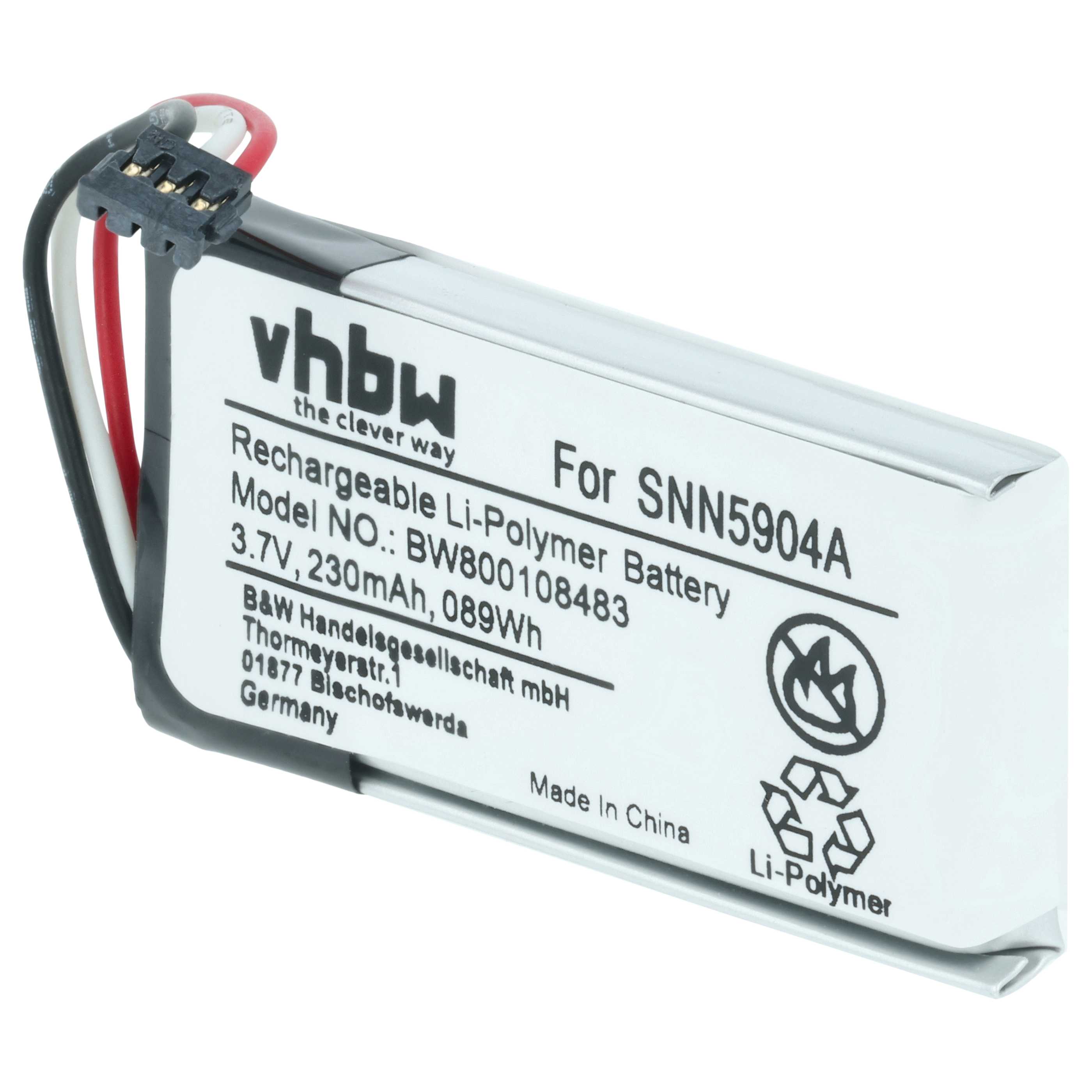 Batterie remplace Motorola 61638C, SNN5904A pour téléphone Motorola - 230mAh 3,7V Li-polymère