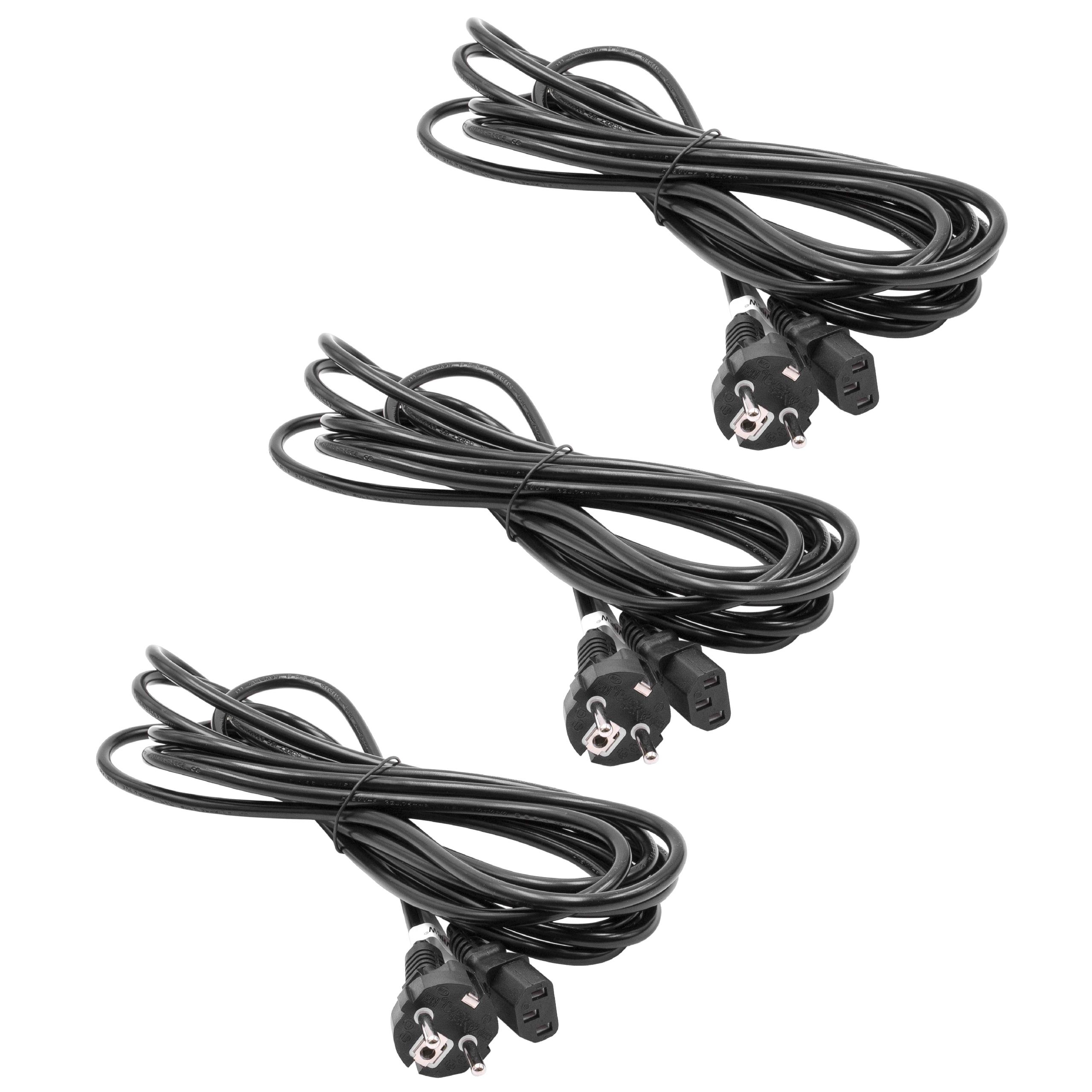 3x C13 Power Cable Euro Plug suitable for Devices e.g. PC Monitor Computer - 5 m