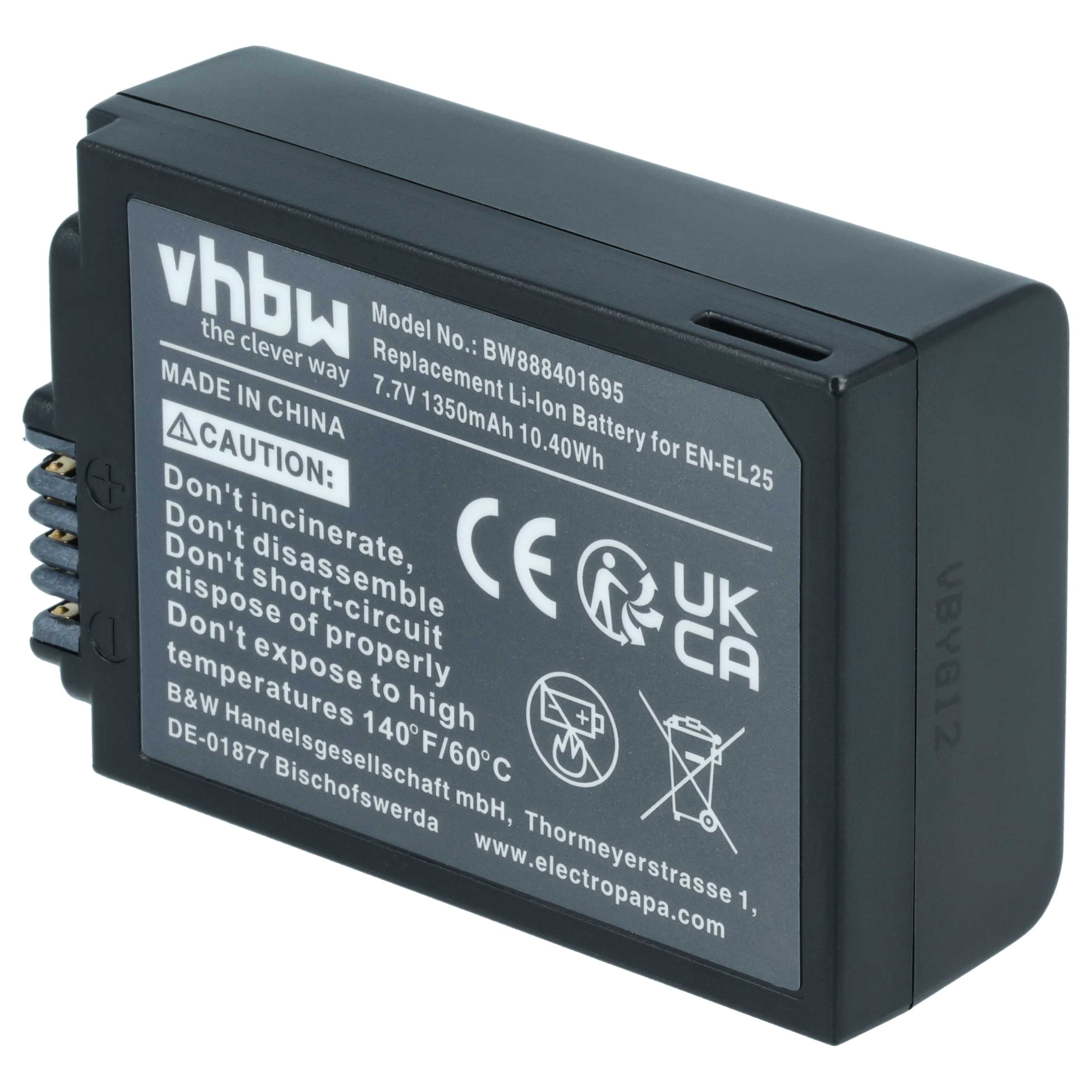 Batteria sostituisce Nikon EN-EL25a, EN-EL25, VFB12502 per fotocamera - 1350mAh 7,6V Li-Ion