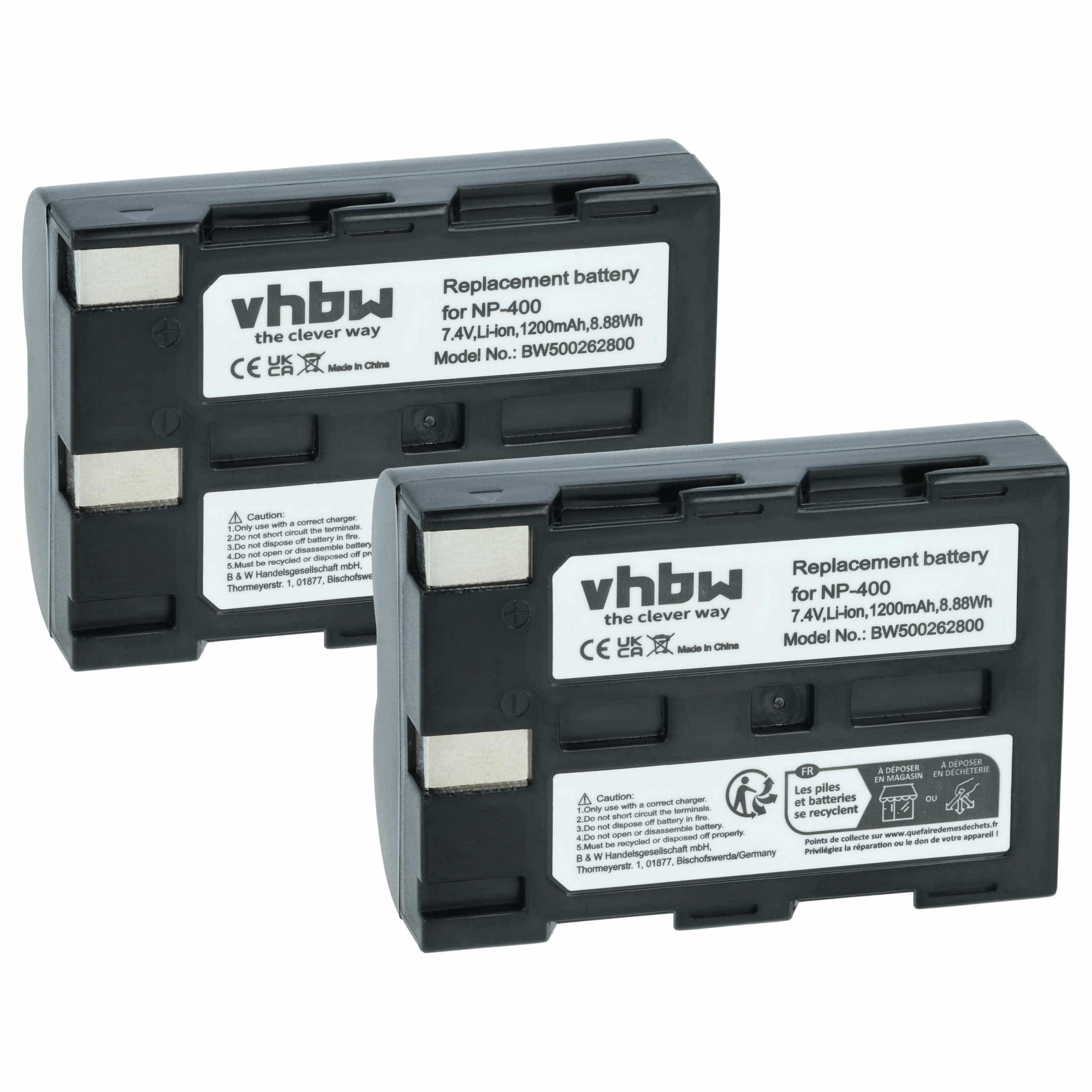 2x Battery replaces Konica Minolta NP-400 - 1200mAh, 7.2V, Li-Ion