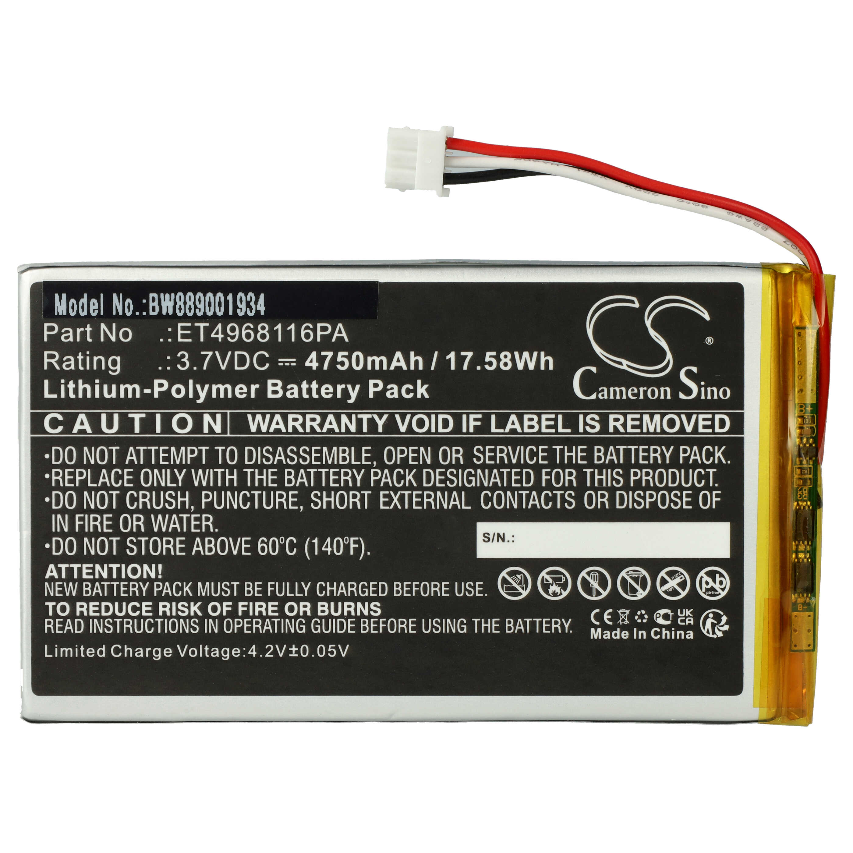 Electric Golf Caddy Battery replaces Voice Caddie ET4968116PA - 4750mAh, 3.7V