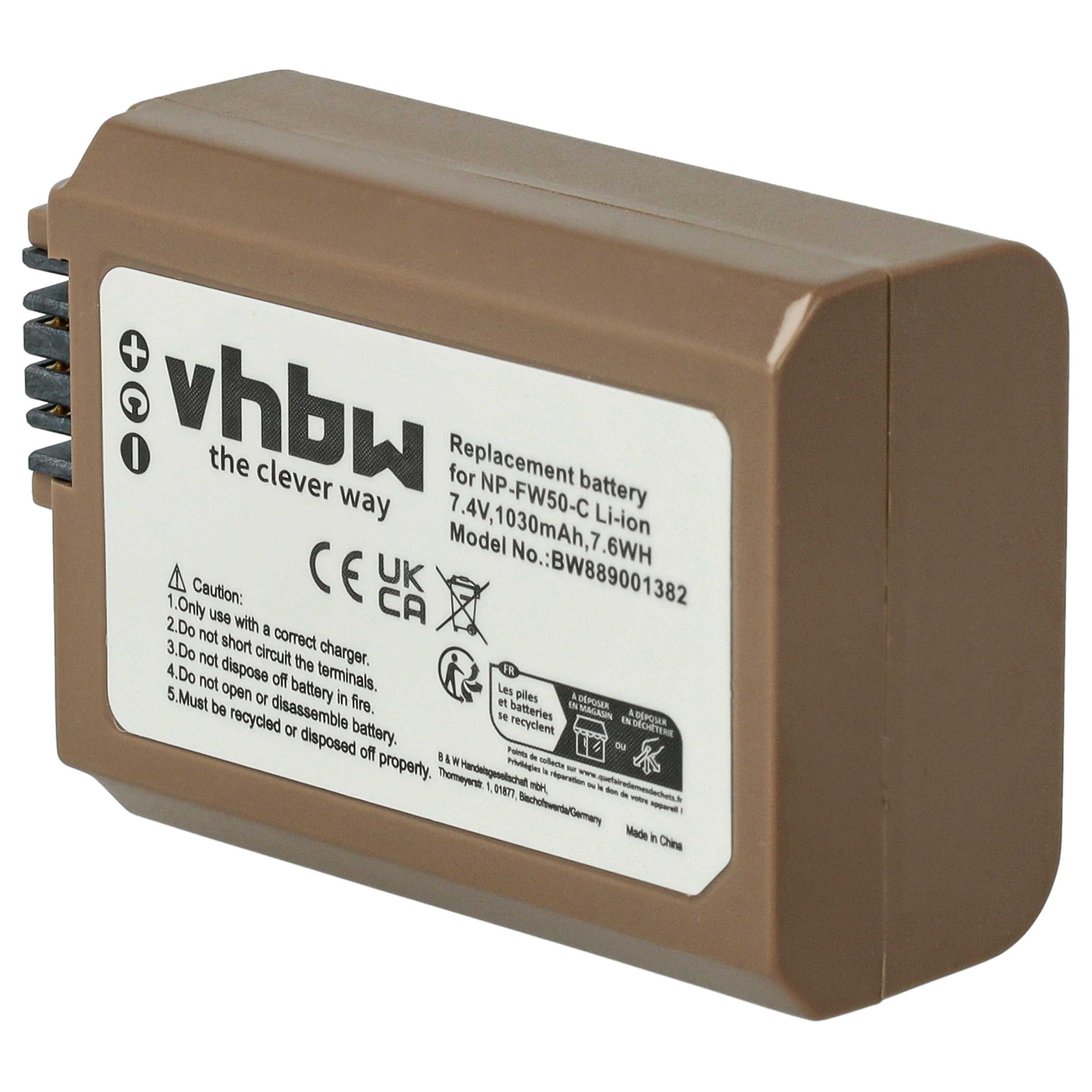 3x Battery replaces Sony NP-FW50 - 1030mAh, 7.4V, Li-Ion with Info Chip, with USB C Socket