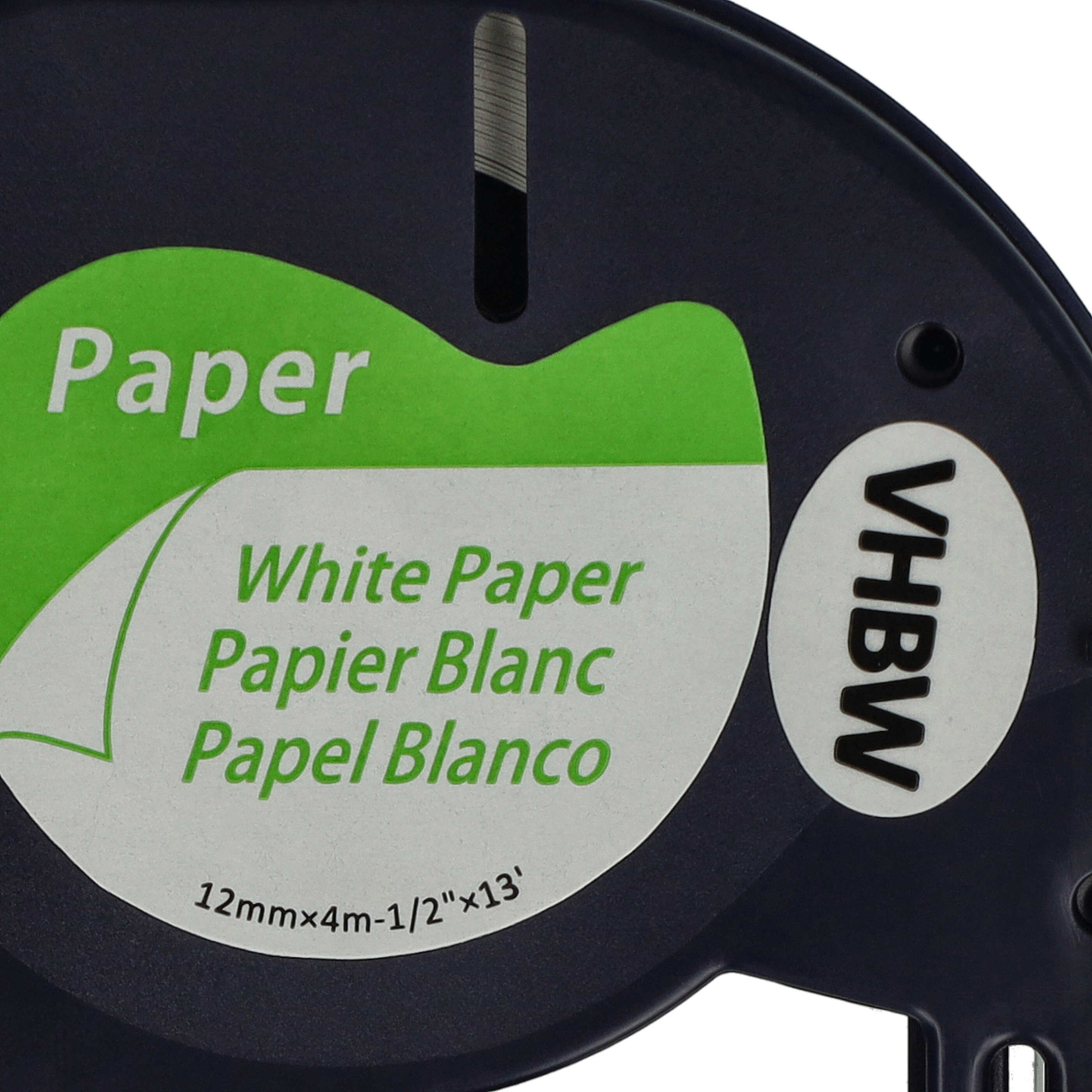 SchriftbandPapier als Ersatz für Dymo 91220, S0721510 - 12mm Schwarz auf Weiß, Papier