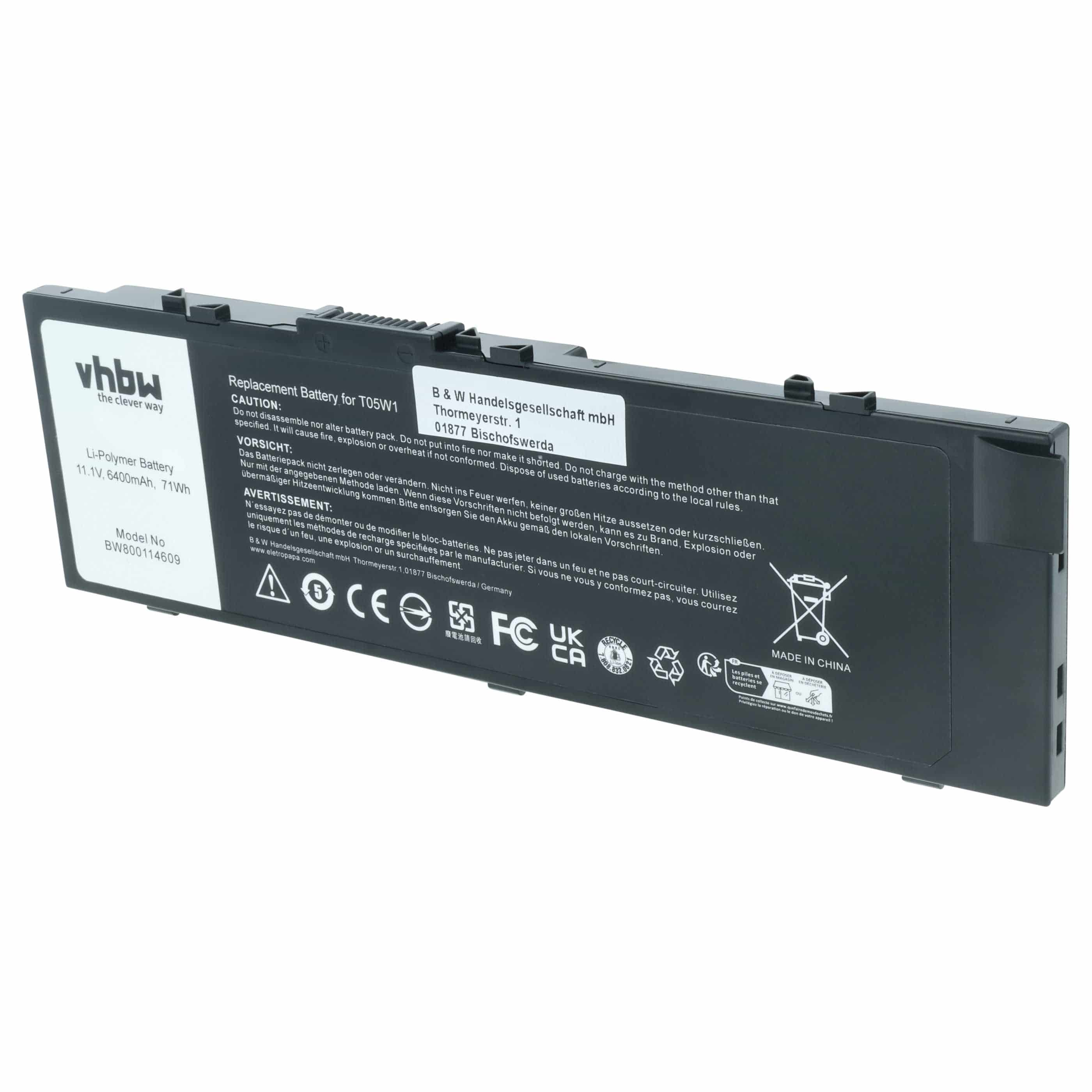 Akumulator do laptopa zamiennik Dell 451-BBSF, 451-BBSB, 451-BBSE, 1G9VM, 0FNY7 - 6400 mAh 11,1 V LiPo, czarny