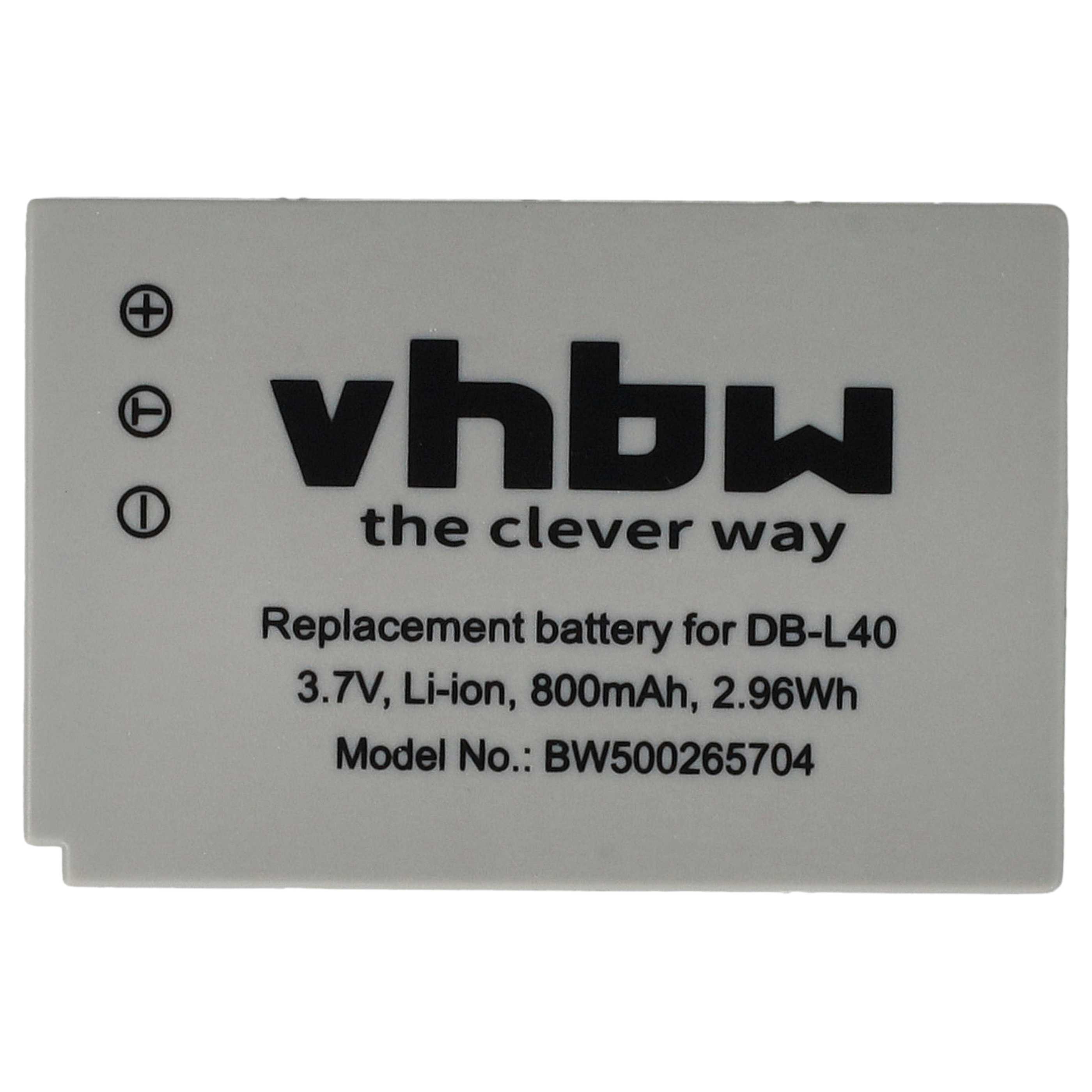 Videocamera Battery replaces Sanyo DB-L40AU, DB-L40 - 800 mAh 3.7 V Li-Ion