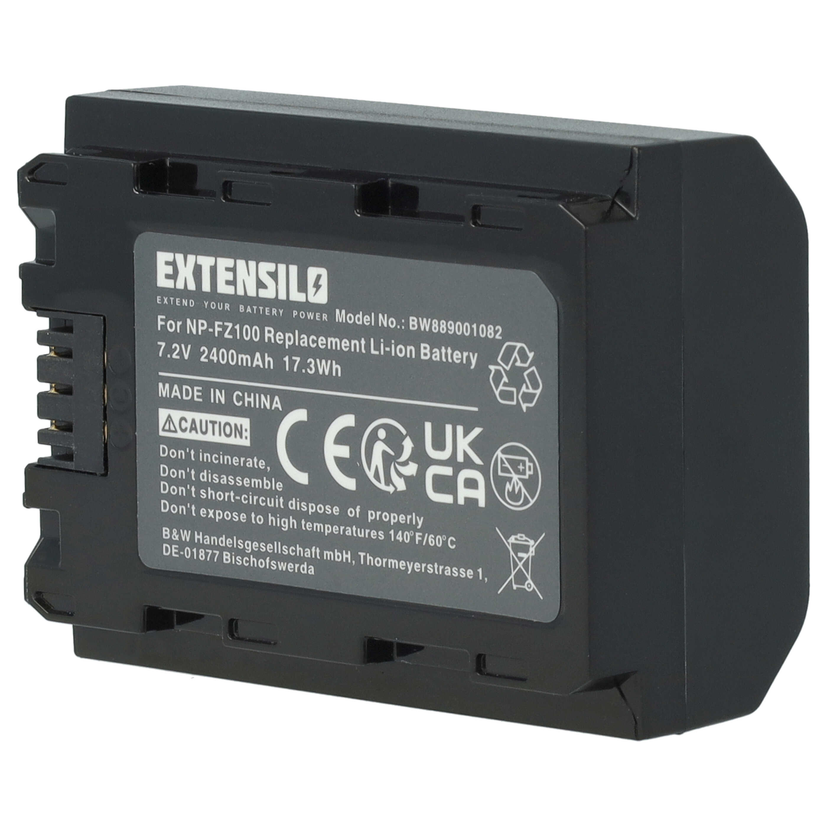 Battery replaces Sony NP-FZ100 - 2400mAh, 7.2V, Li-Ion
