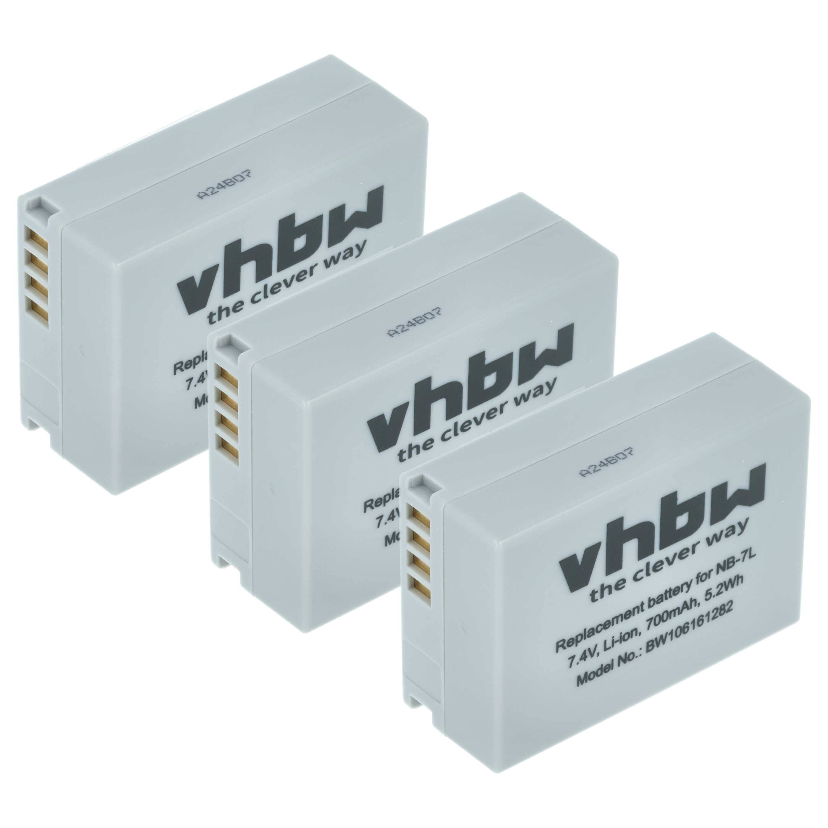 3x Battery replaces Canon NB-7L - 700mAh, 7.2V, Li-Ion