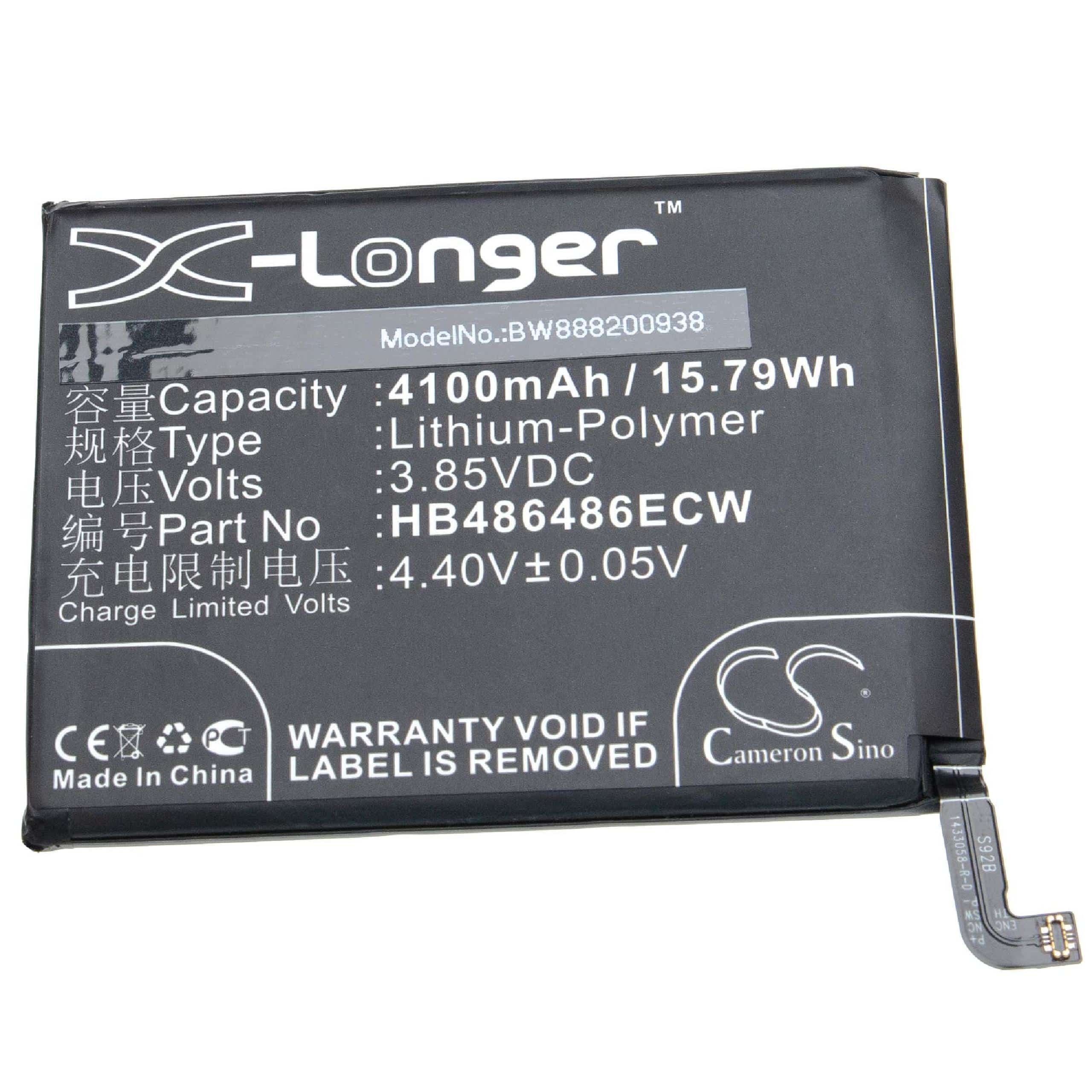 Batterie remplace Huawei HB486486ECW pour téléphone portable - 4100mAh, 3,85V, Li-polymère