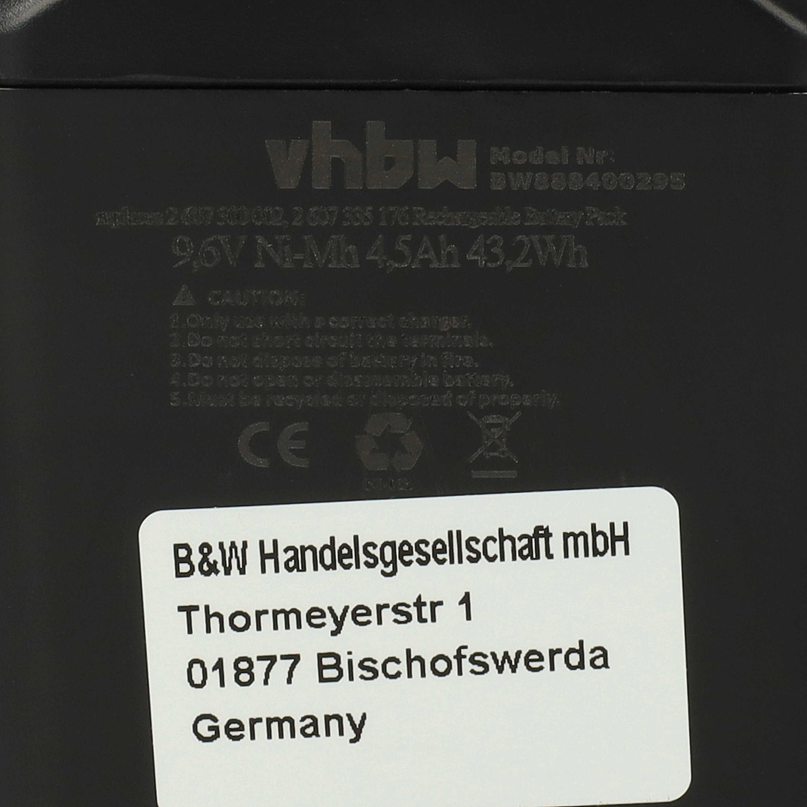 Batteria per attrezzo sostituisce Bosch 2607300002, 26073000002, 2 607 3000 002 - 4500 mAh, 9,6 V, NiMH