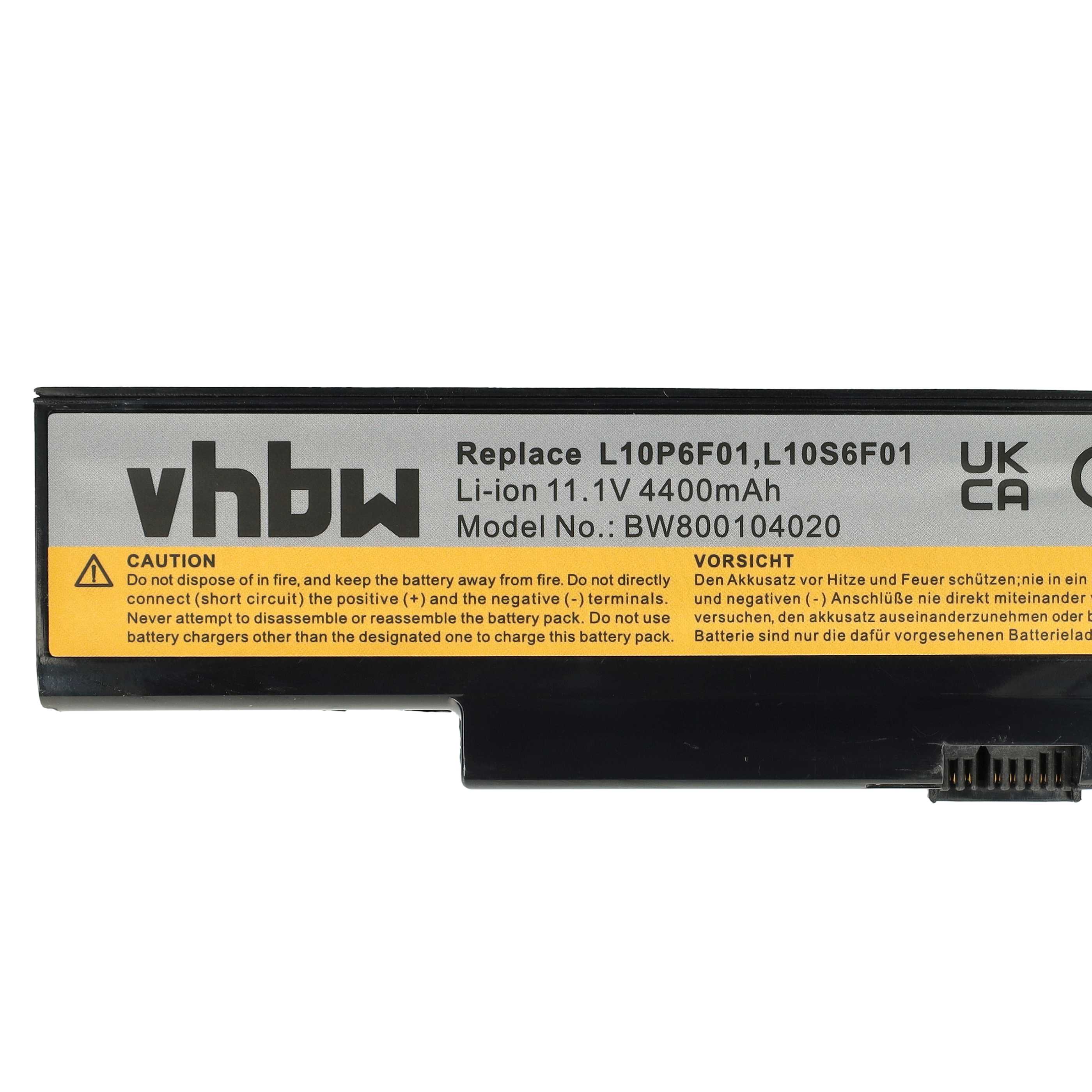 Batterie remplace Lenovo L10P6F01, 57Y6626, 57Y6625 pour ordinateur portable - 4400mAh 11,1V Li-ion, noir