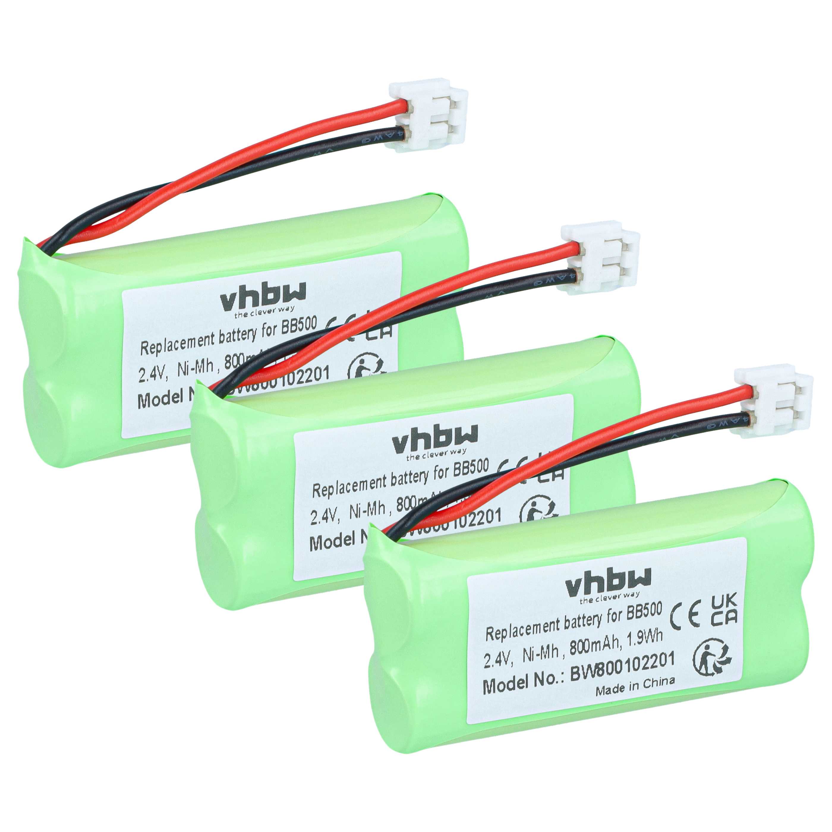 3x Batteries remplace 60AAAH2BMJ, BC102906, 87C, BT-34H, T377 pour téléphone Binatone - 800mAh 2,4V NiMH