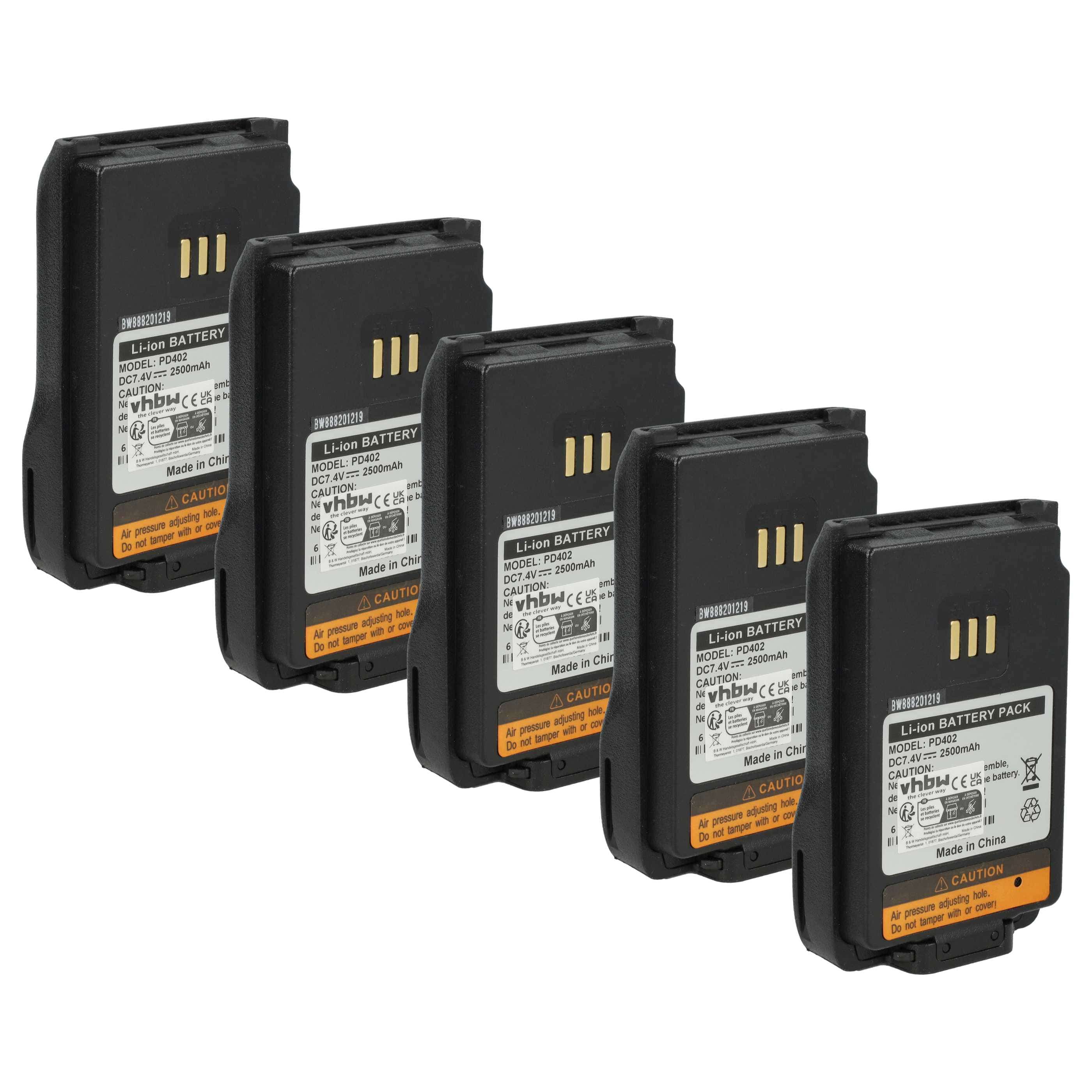 Radio 5x Battery replaces Hytera BL1502, BL2010, BL1504, BL2020-EX, BL2020 - 2500 mAh 7.2 V Li-Ion