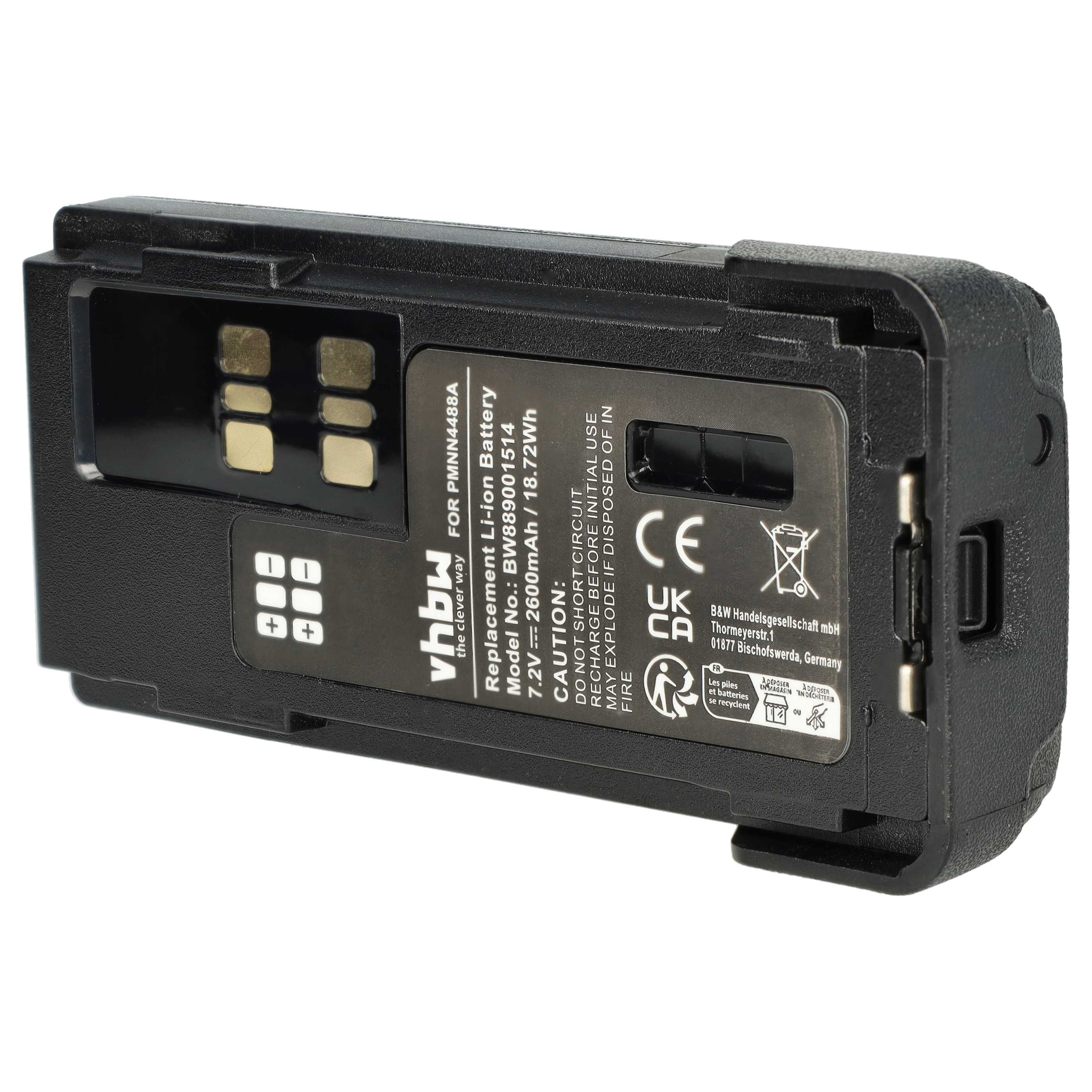 Radio Battery Replacement for Motorola PMNN4415AR, PMNN4415, PMNN441 - 2600 mAh 7.4 V Li-Ion + Belt Clip