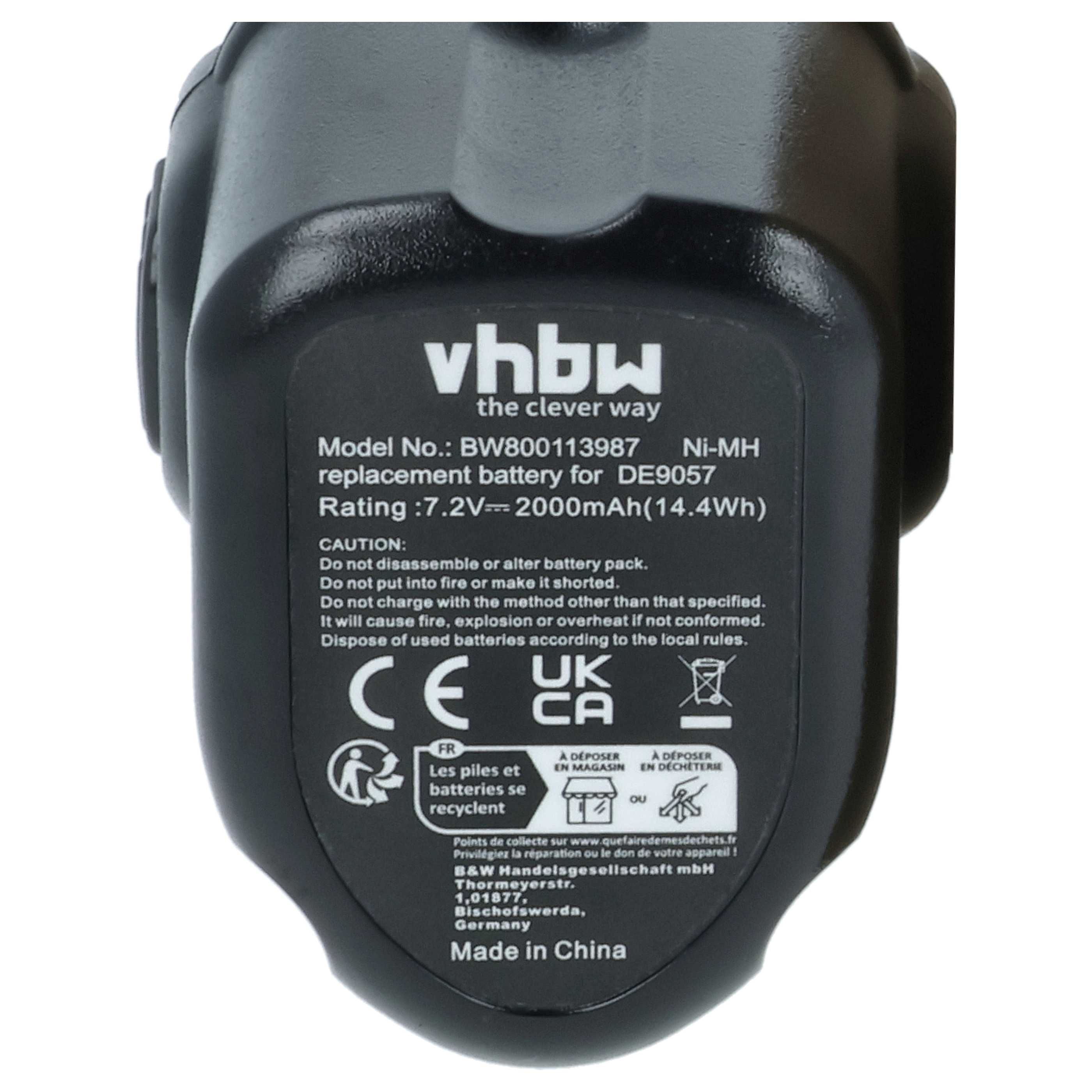 Batteria sostituisce Dewalt DW9057, DE9085, DE9057 per attrezzo - 2Ah 7,2V NiMH