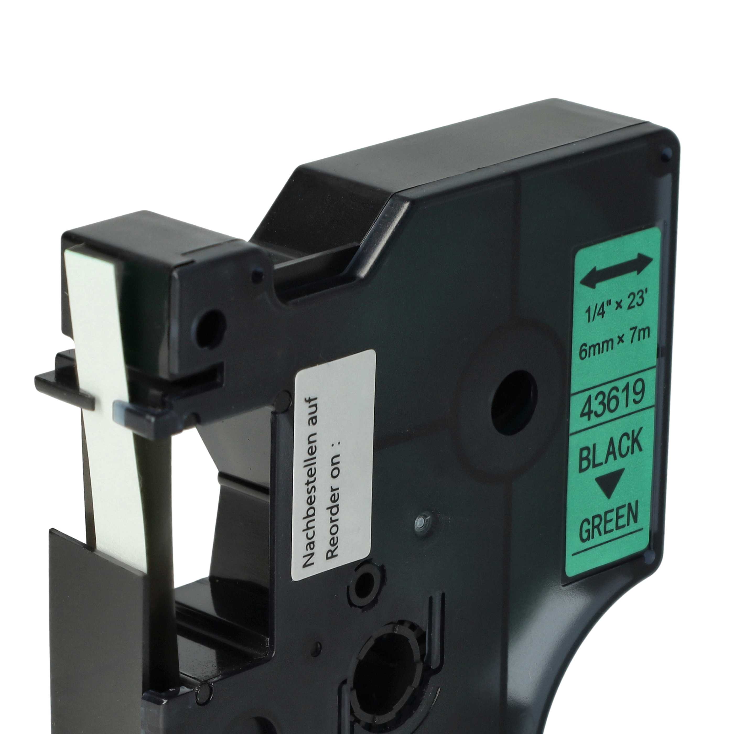 Label Tape replaces Dymo 43619, D1 - 6 mm Black to Green