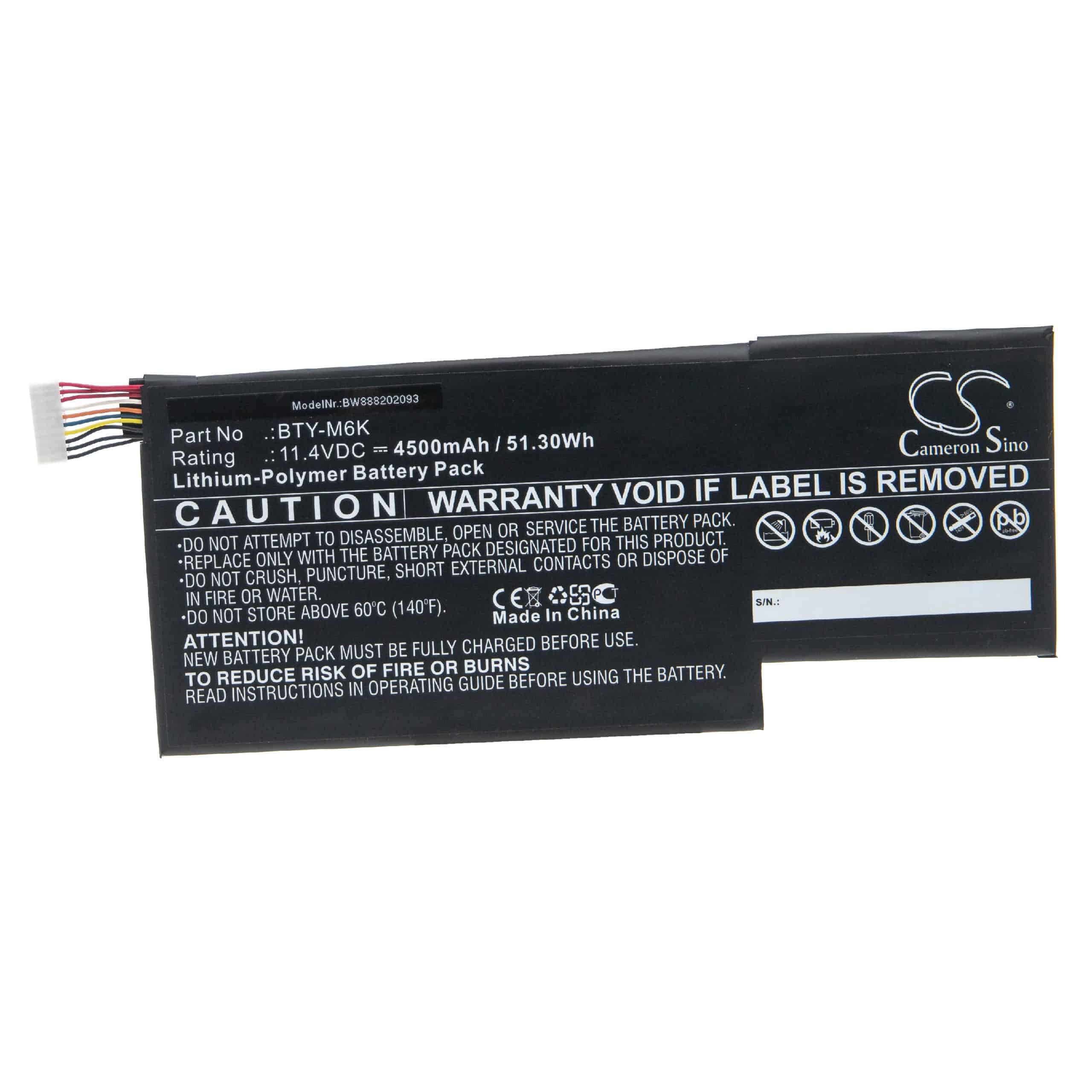 Notebook Battery Replacement for MSI BTY-M6K - 4500mAh 11.4V Li-polymer, black