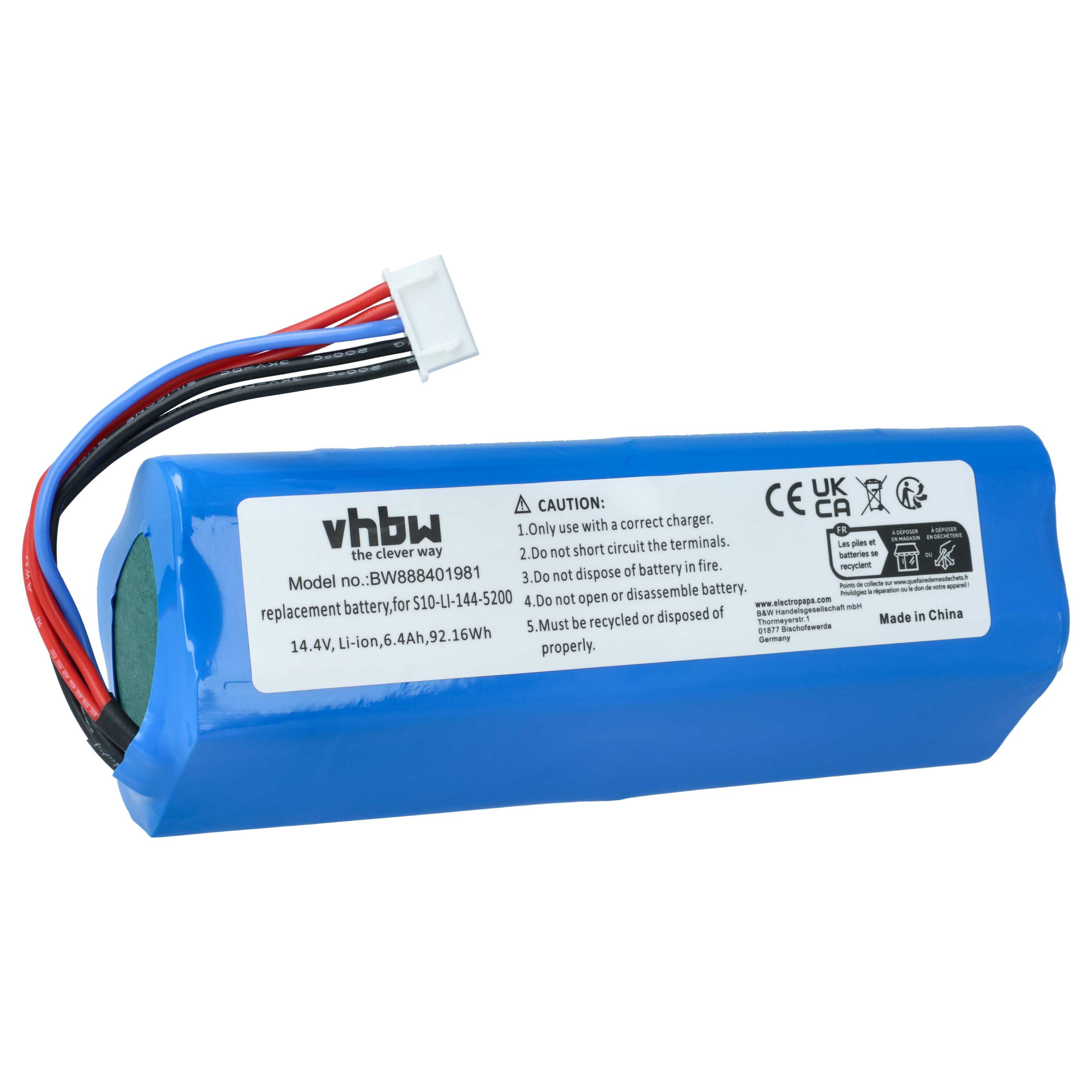 Batterie remplace Ecovacs 201-1913-4200, 201-1913-4201 pour robot aspirateur Ecovacs - 6400mAh 14,4V Li-ion