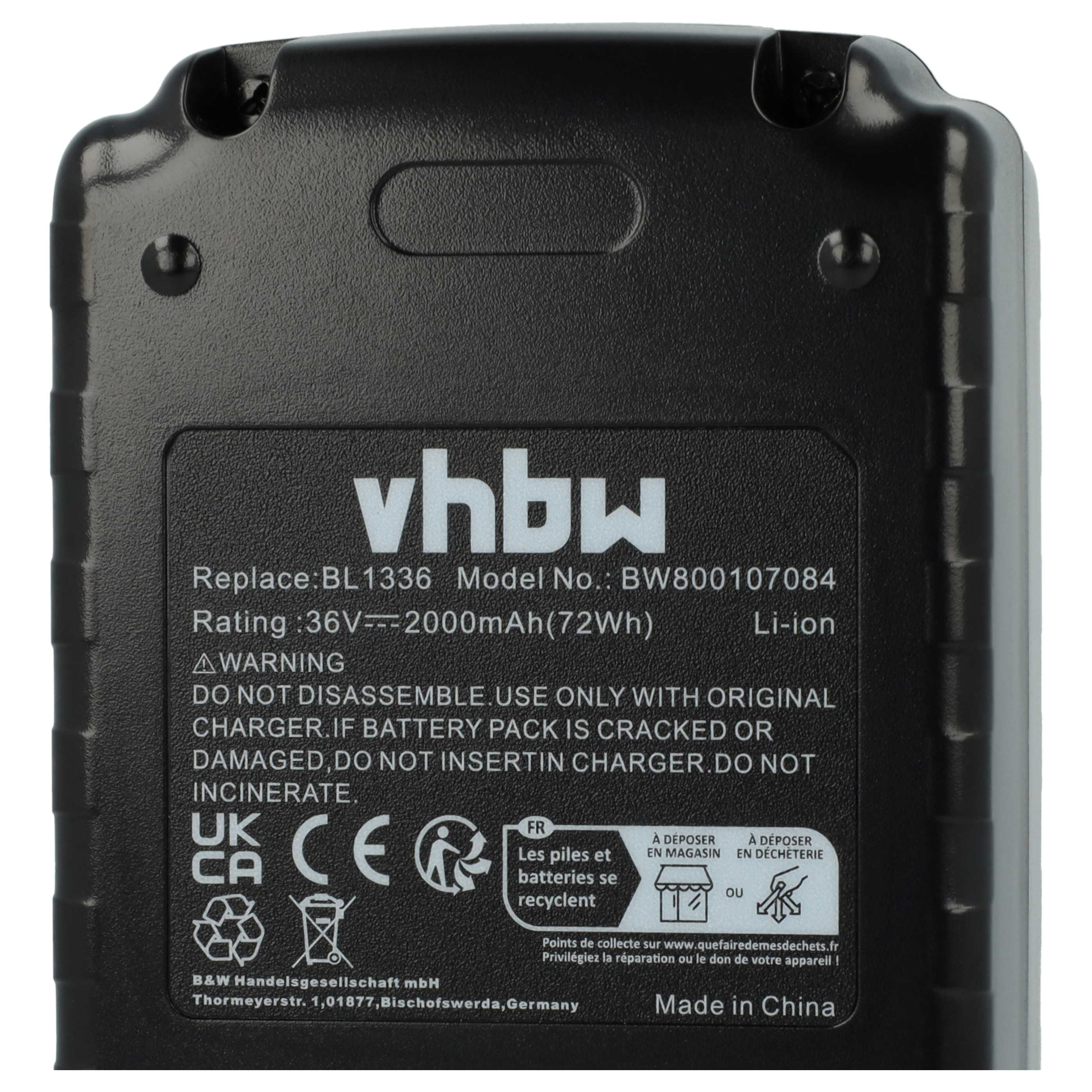 Battery replaces Black & Decker BL2036, BL1336-XJ, BL1336 Electric Power Tool - 2000 mAh, 36 V, Li-Ion