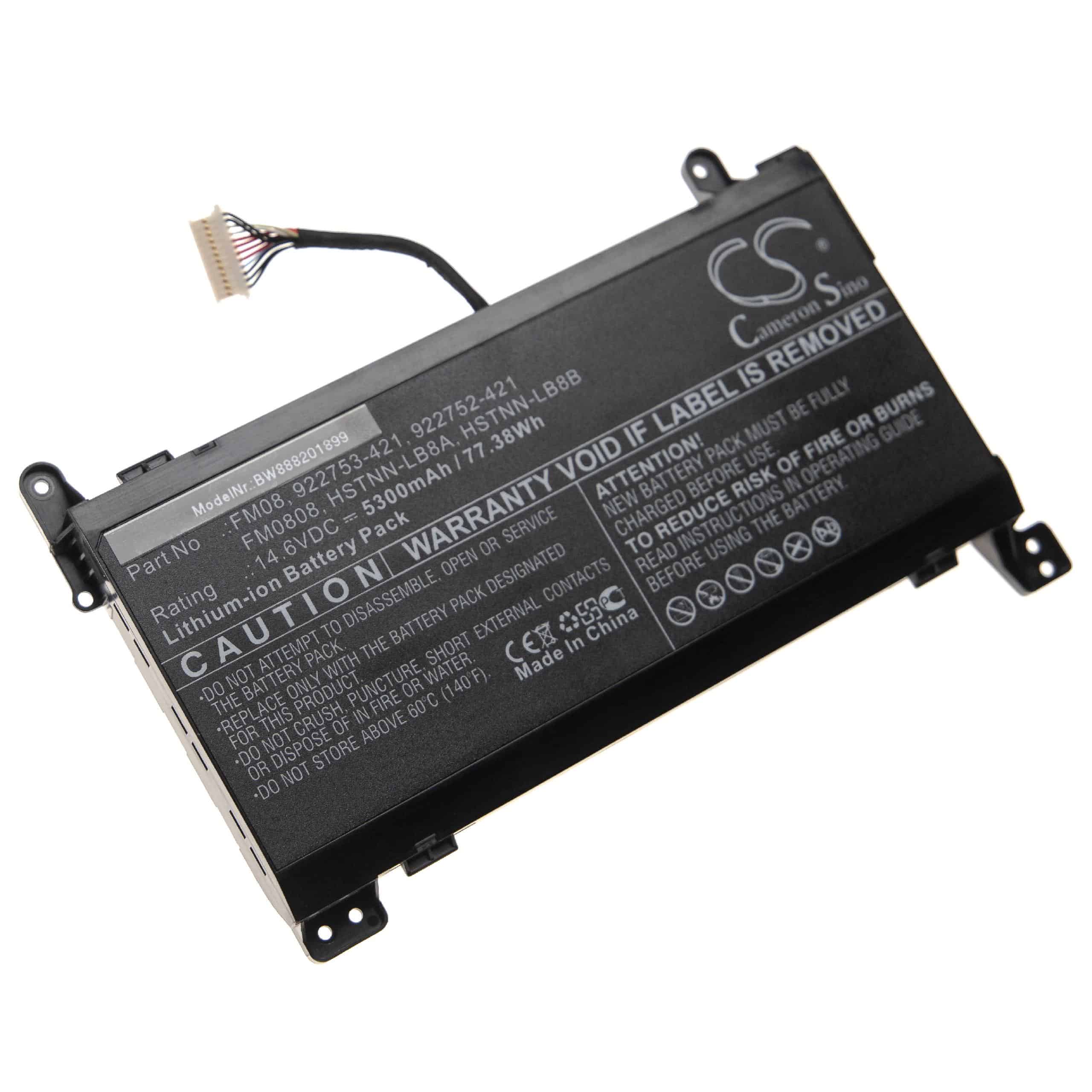 Batterie remplace HP 922753-421, 922752-421, 922976-855 pour ordinateur portable - 5300mAh 14,6V Li-ion, noir