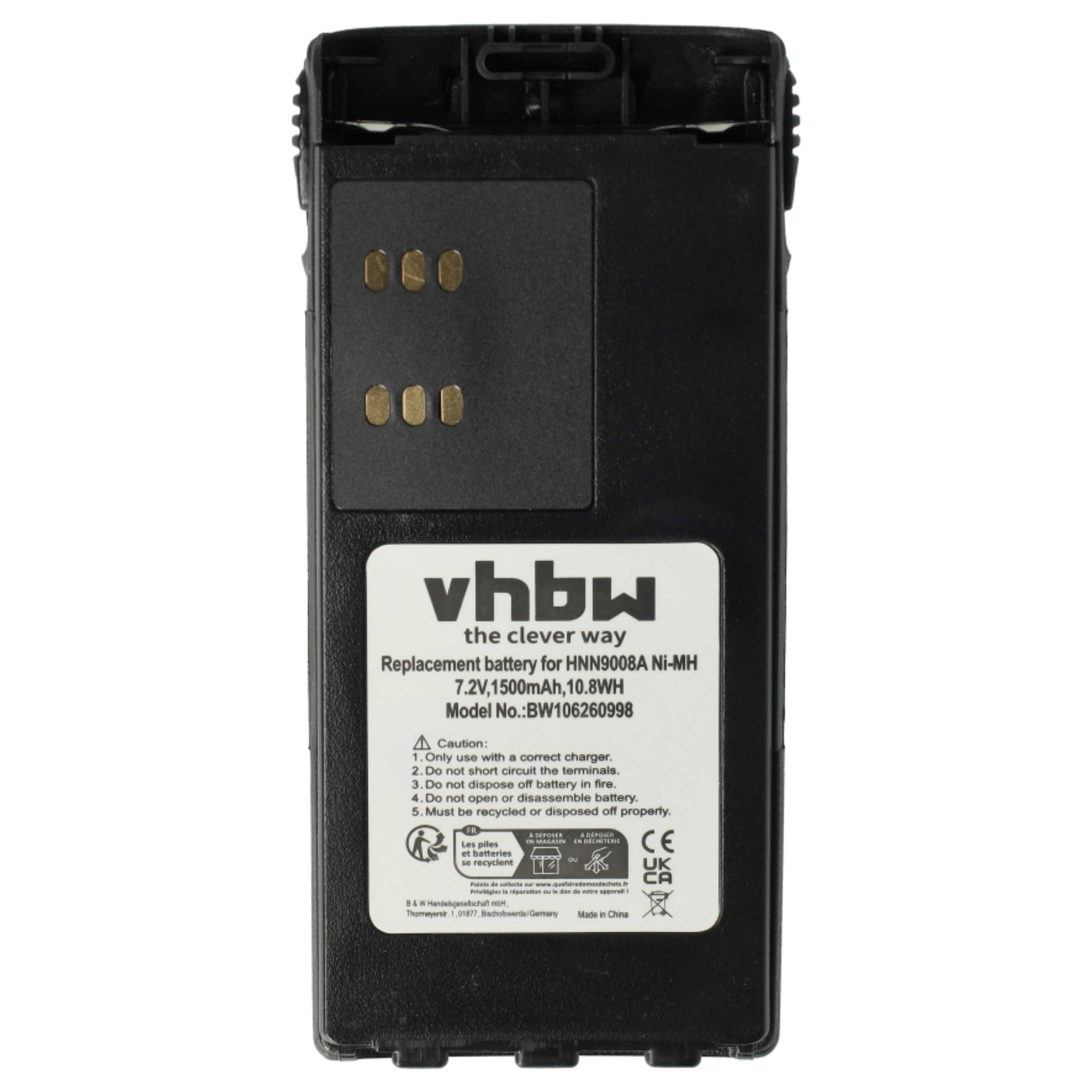 Radio Battery (5 Units) Replacement for Motorola HMNN4151, HMNN4154 - 1500 mAh 7.2 V NiMH + Belt Clip