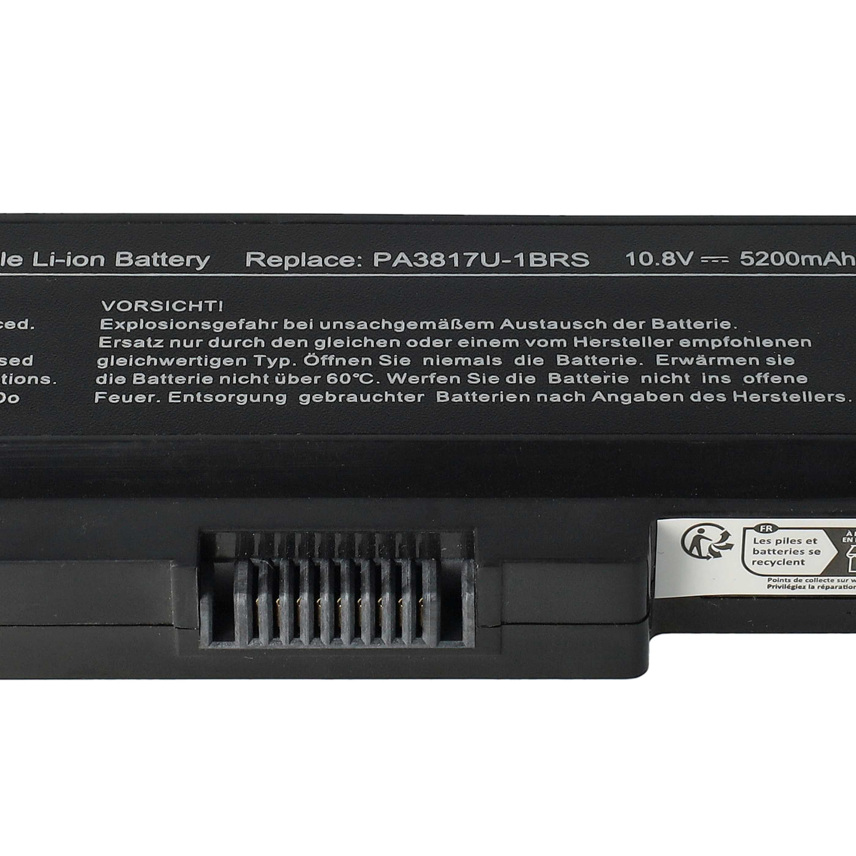 Batterie remplace Toshiba PA3817U-1BAS pour ordinateur portable - 5200mAh 10,8V Li-polymère, noir