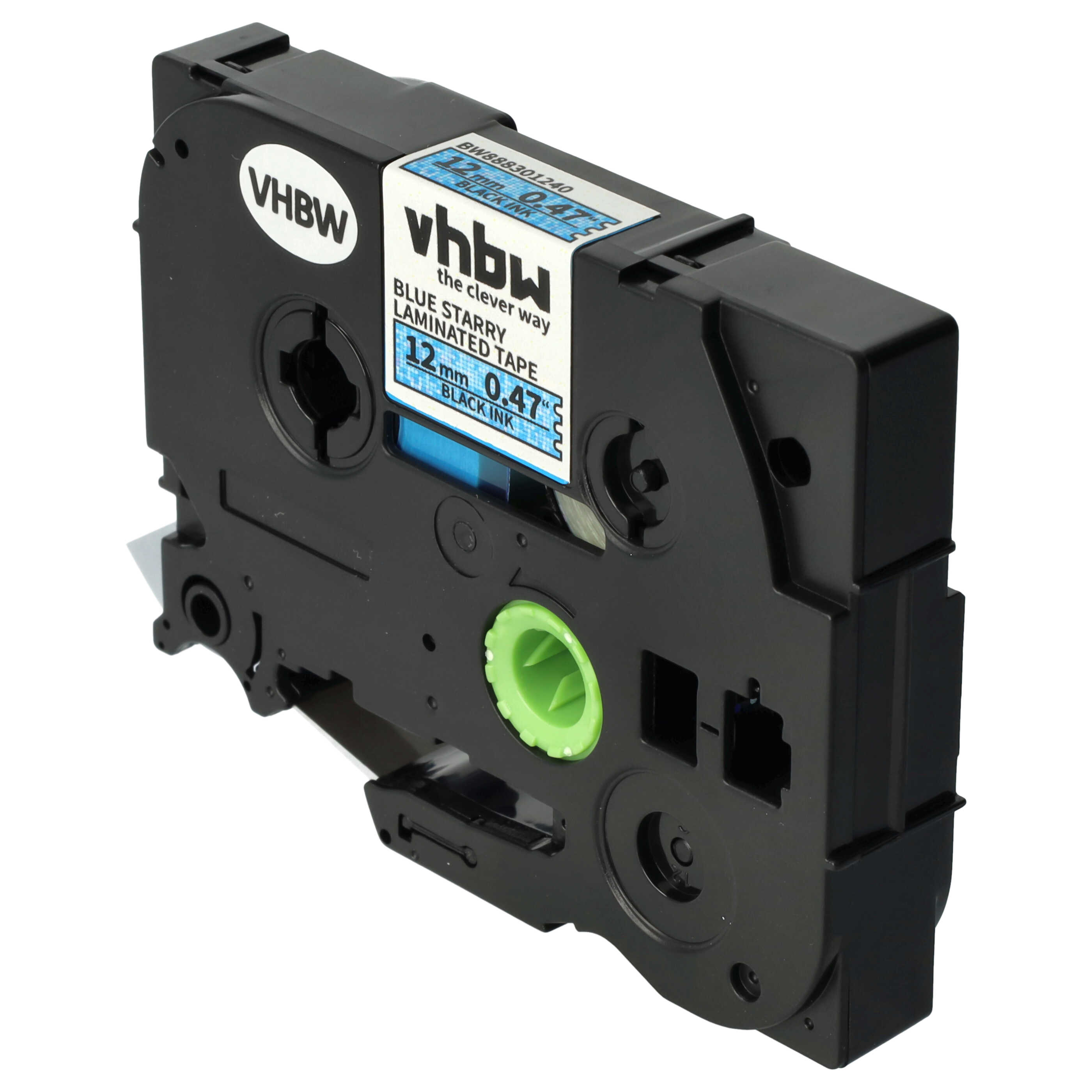 Label Tape replaces Brother TZE-531L1 - 12 mm Black to Blue (Glitter)