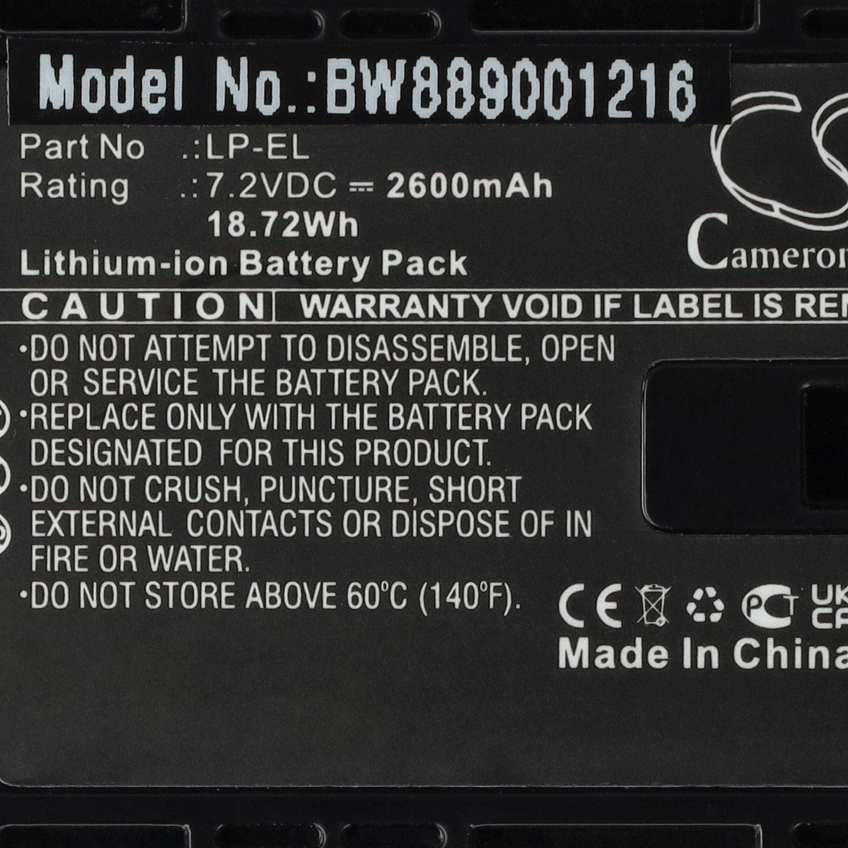 Blitzgerät-Akku als Ersatz für Canon LP-EL - 2600mAh 7,2V Li-Ion