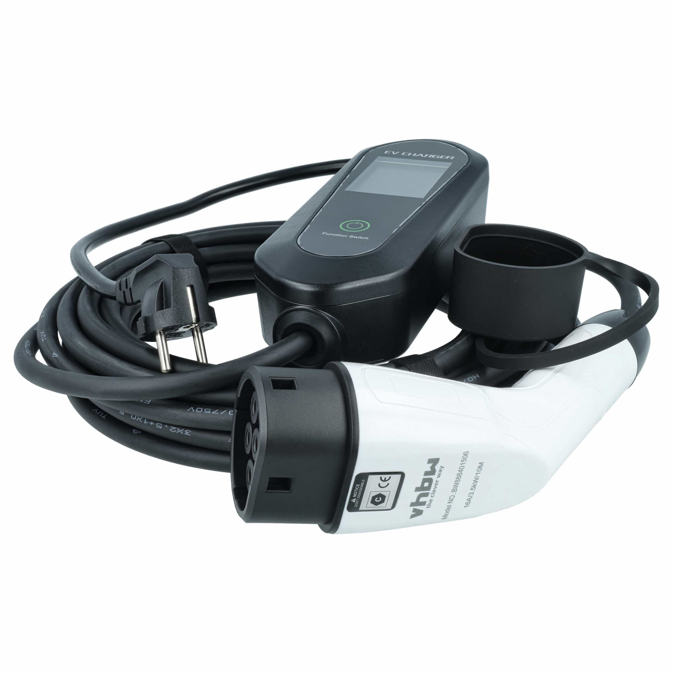 Charging Cable for Fiat Panda Electric Car etc. - Type 2 to Euro Socket Cable, Single-Phase, 16 A, 3.5 kW, 10