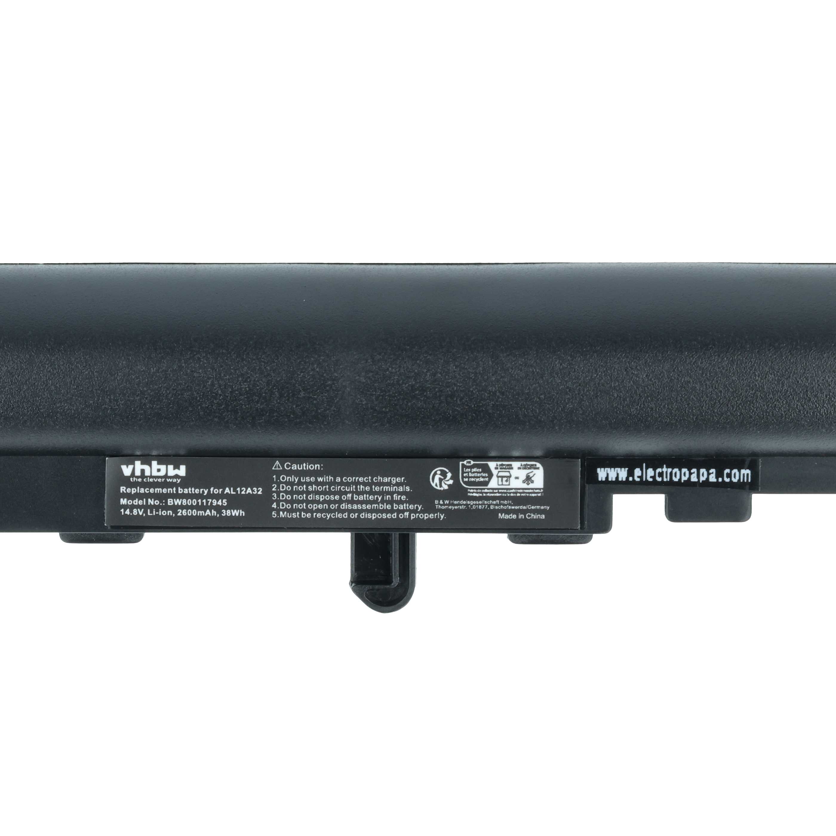 Batteria sostituisce Acer AL12A32, AL12A42, 4ICR17/65, AK.004BT.097 per notebook - 2600mAh 14,8V Li-Ion nero