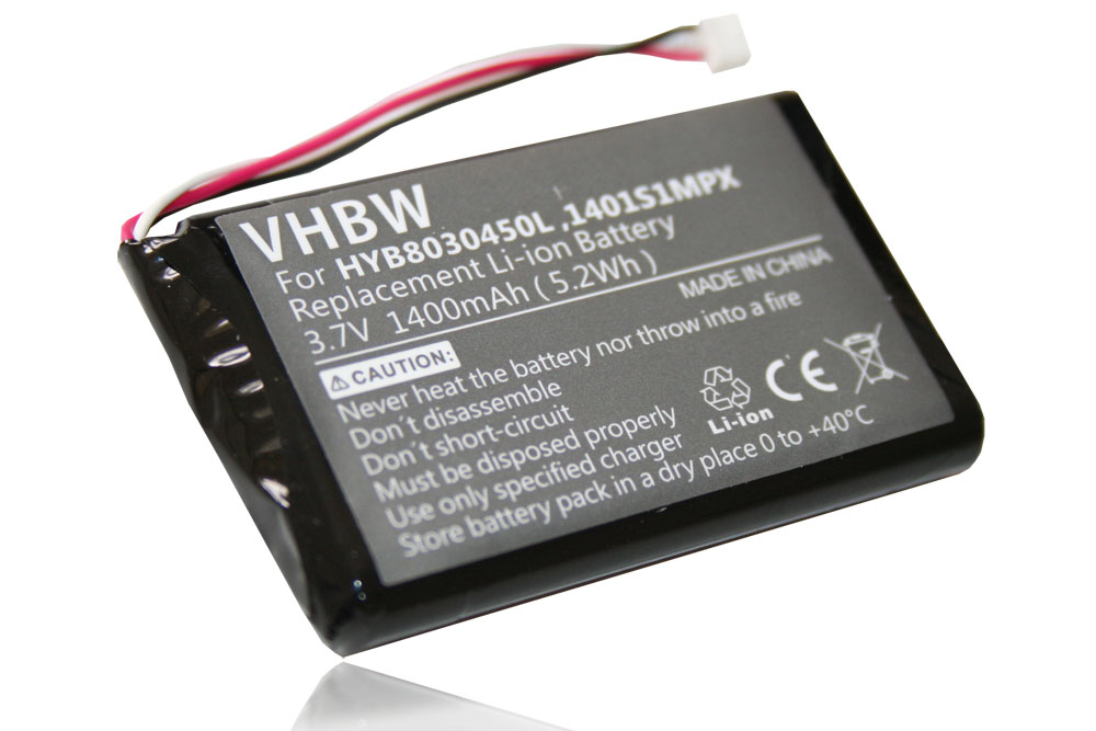 Batterie remplace VDO HYB8030450L1401S1MPX pour navigation GPS - 1400mAh 3,7V Li-ion
