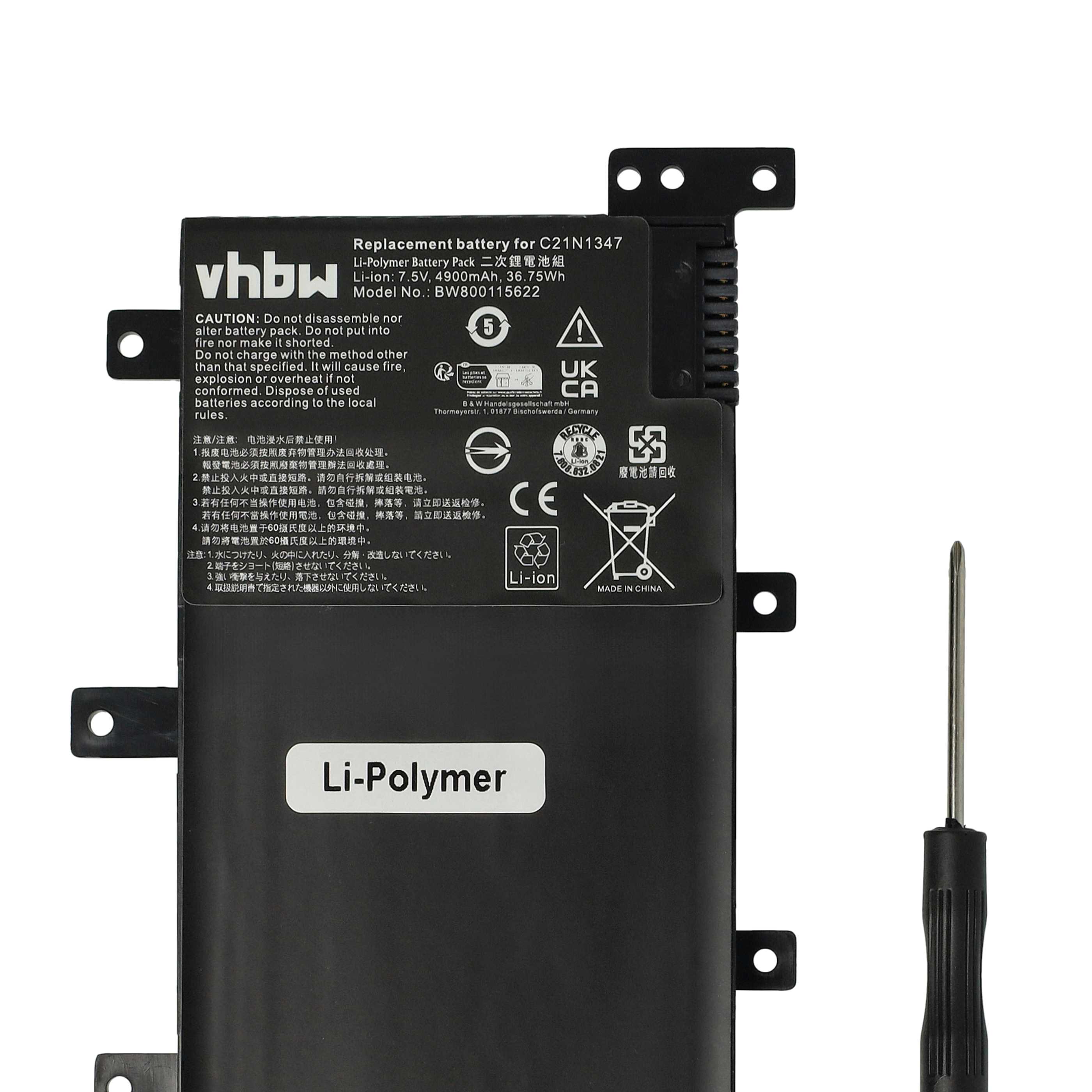 Batterie remplace Asus 0B200-01000000 pour ordinateur portable - 4900mAh 7,5V Li-polymère, noir