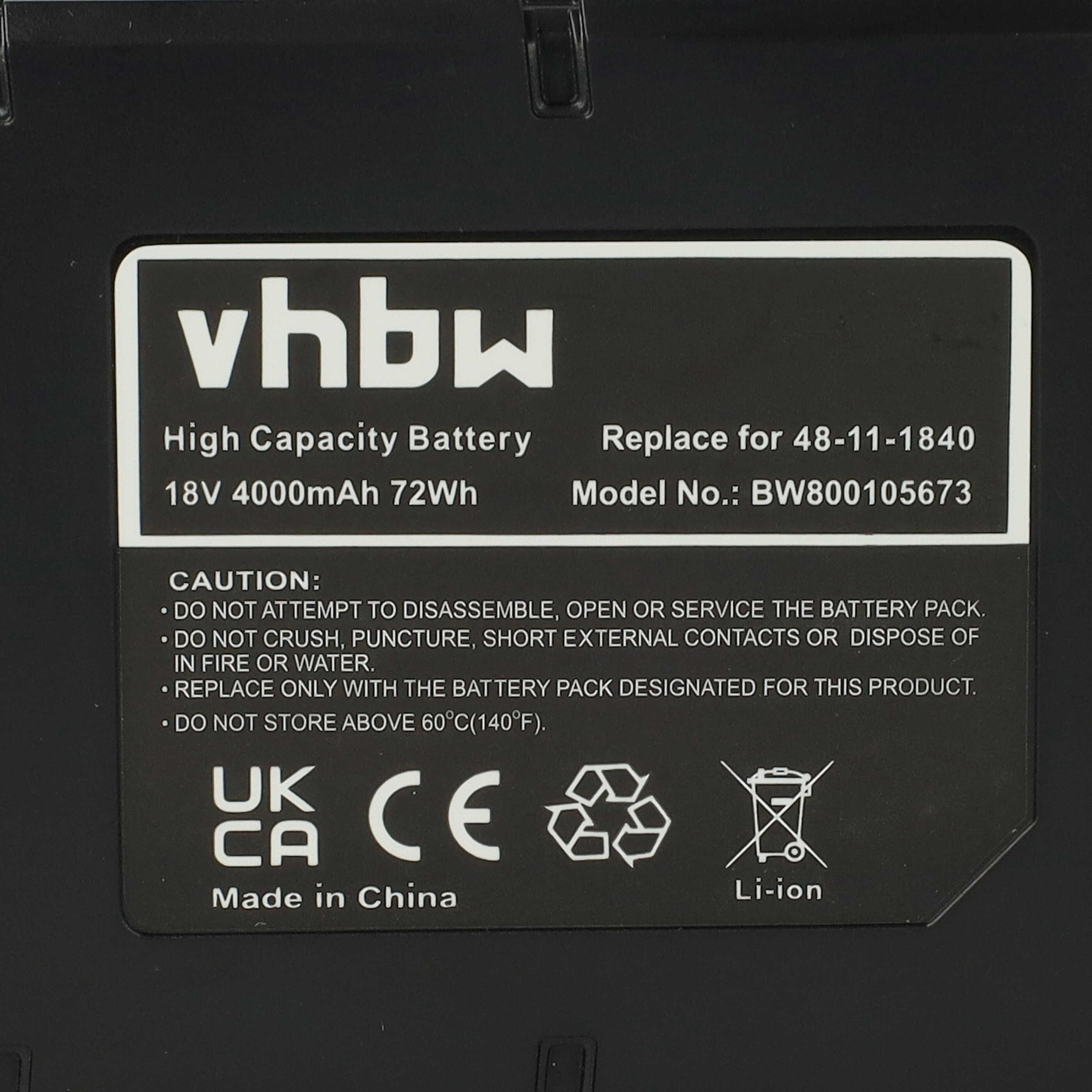 Batería reemplaza Berner BBP 18, 175187 para herramienta - 4000 mAh, 18 V, Li-Ion