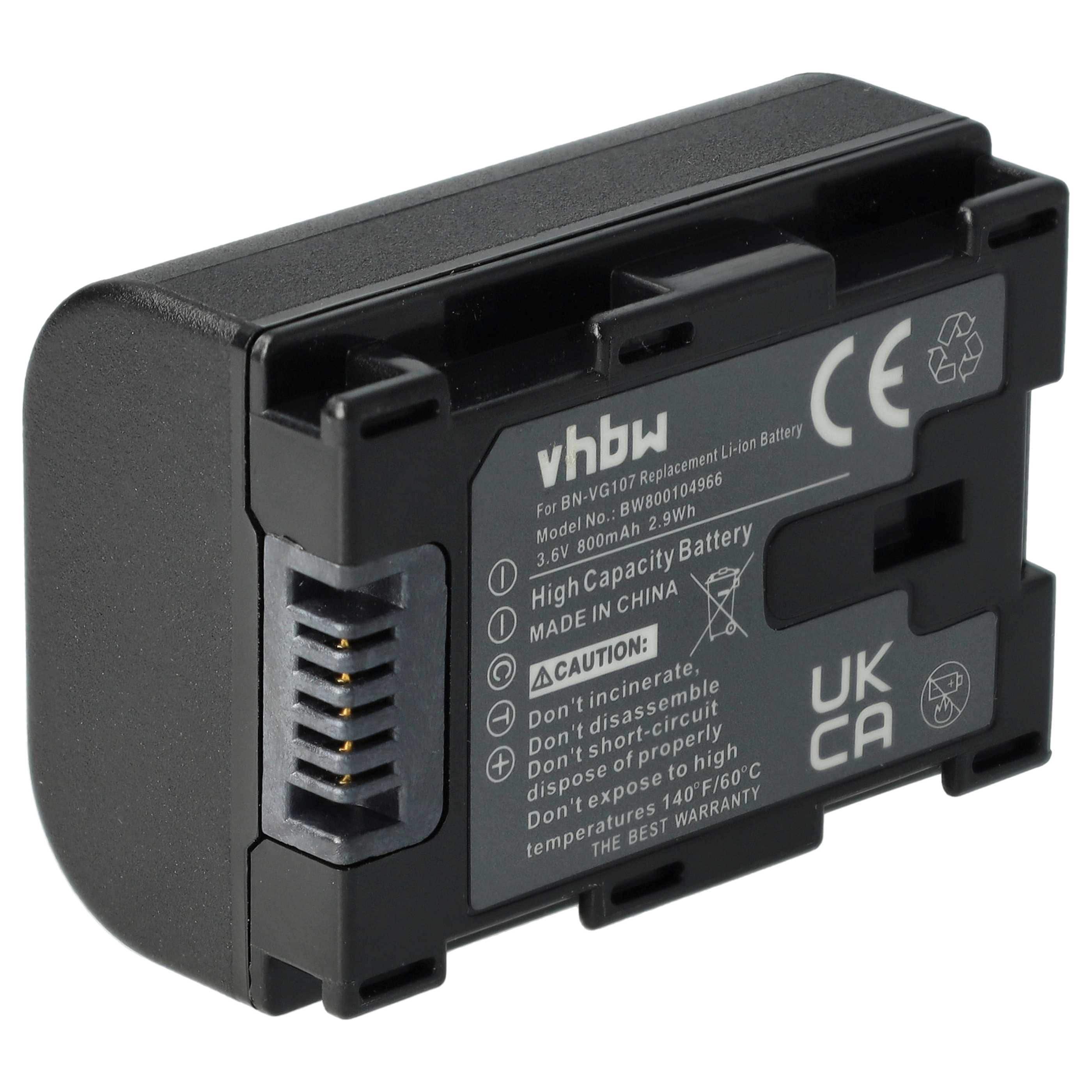 Videocamera Battery replaces JVC BN-VG107, BN-VG107U, BN-VG107E, BN-VG108, BN-VG107US - 800 mAh 3.6 V Li-Ion