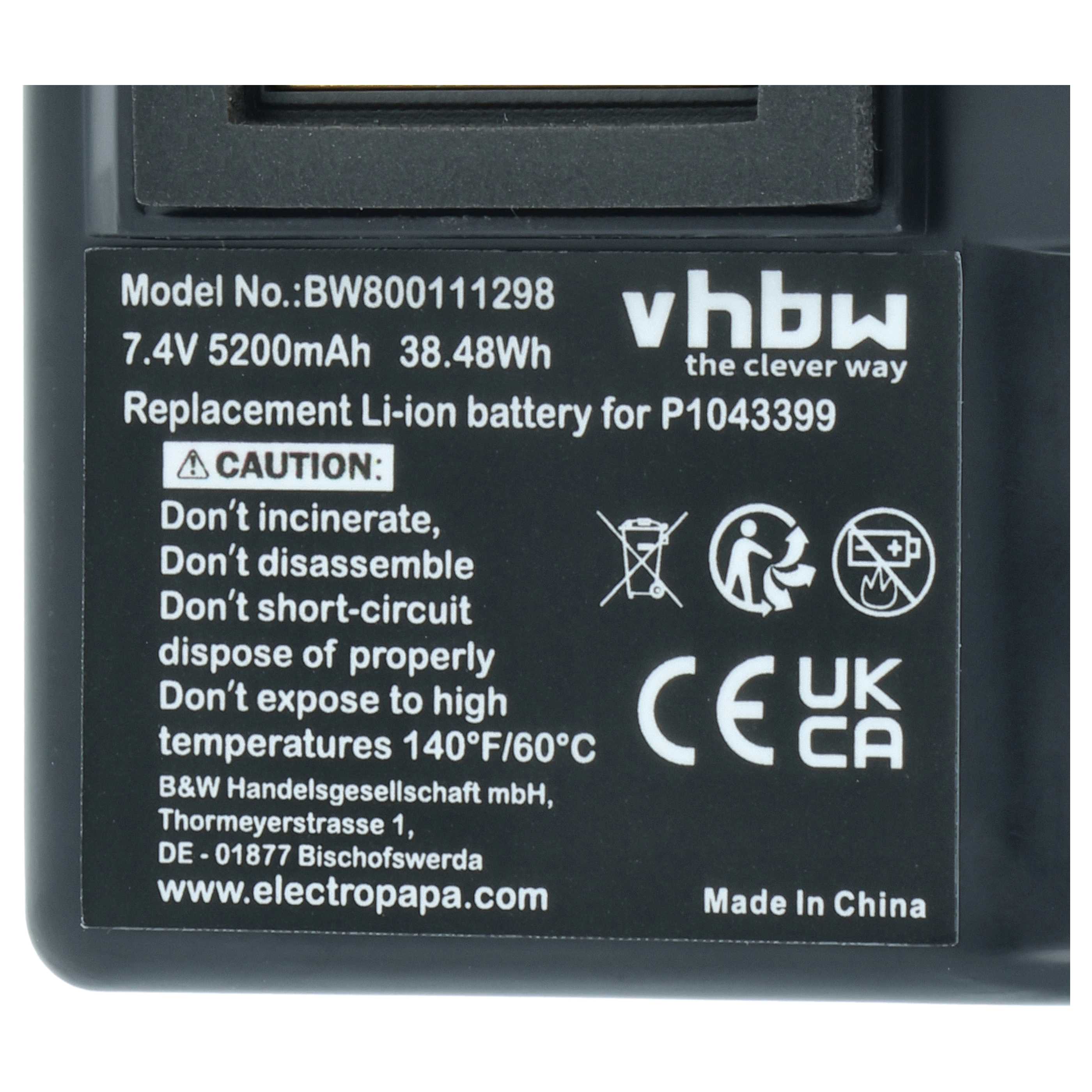 Printer 5x Battery replaces Zebra AT16004, BTRY-MPP-34MA1-01, BTRY-MPP-34MAHC1-01 - 5200 mAh 7.4 V Li-Ion