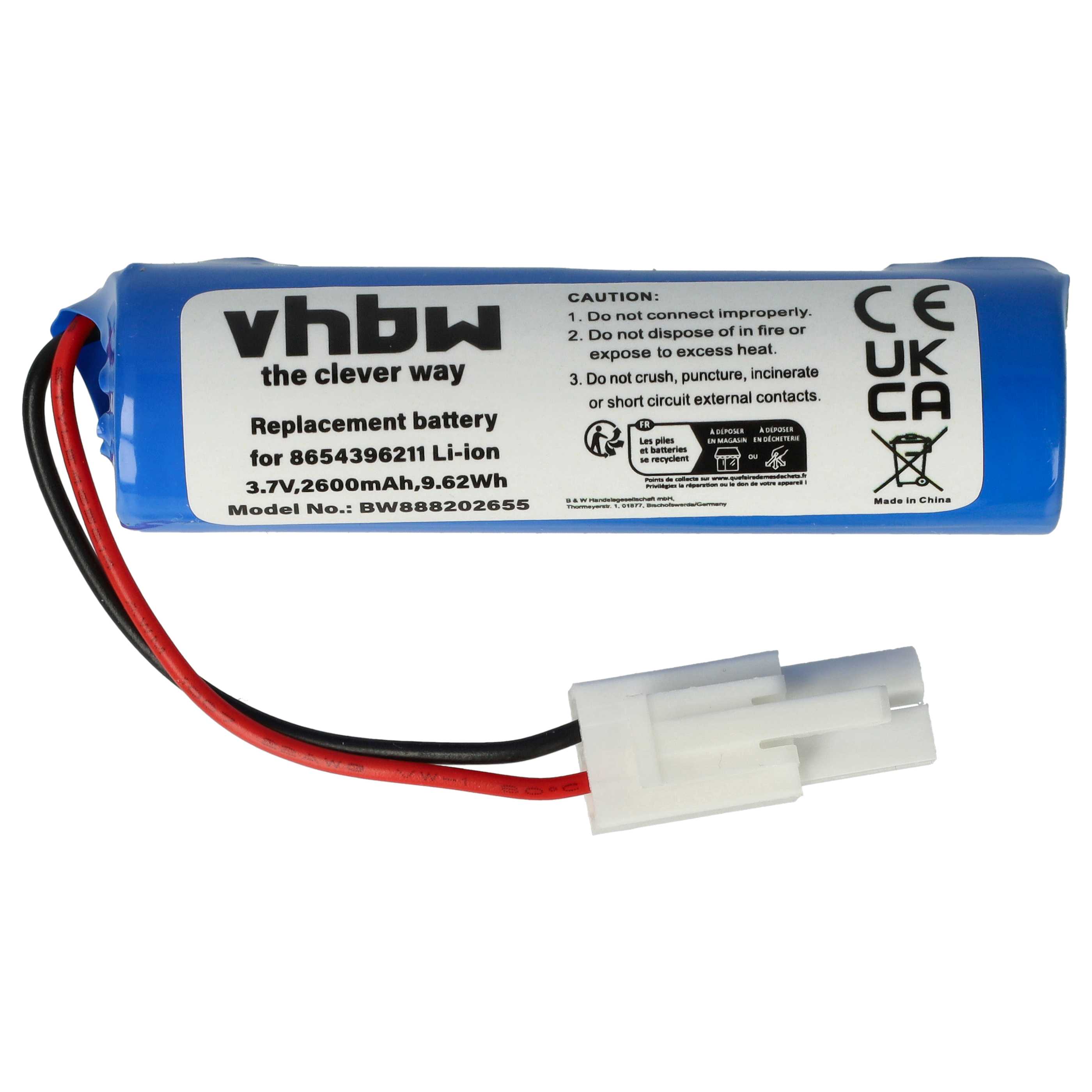Battery replaces Vileda 8654396211 for Vileda 2600mAh, 3.7V, Li-Ion