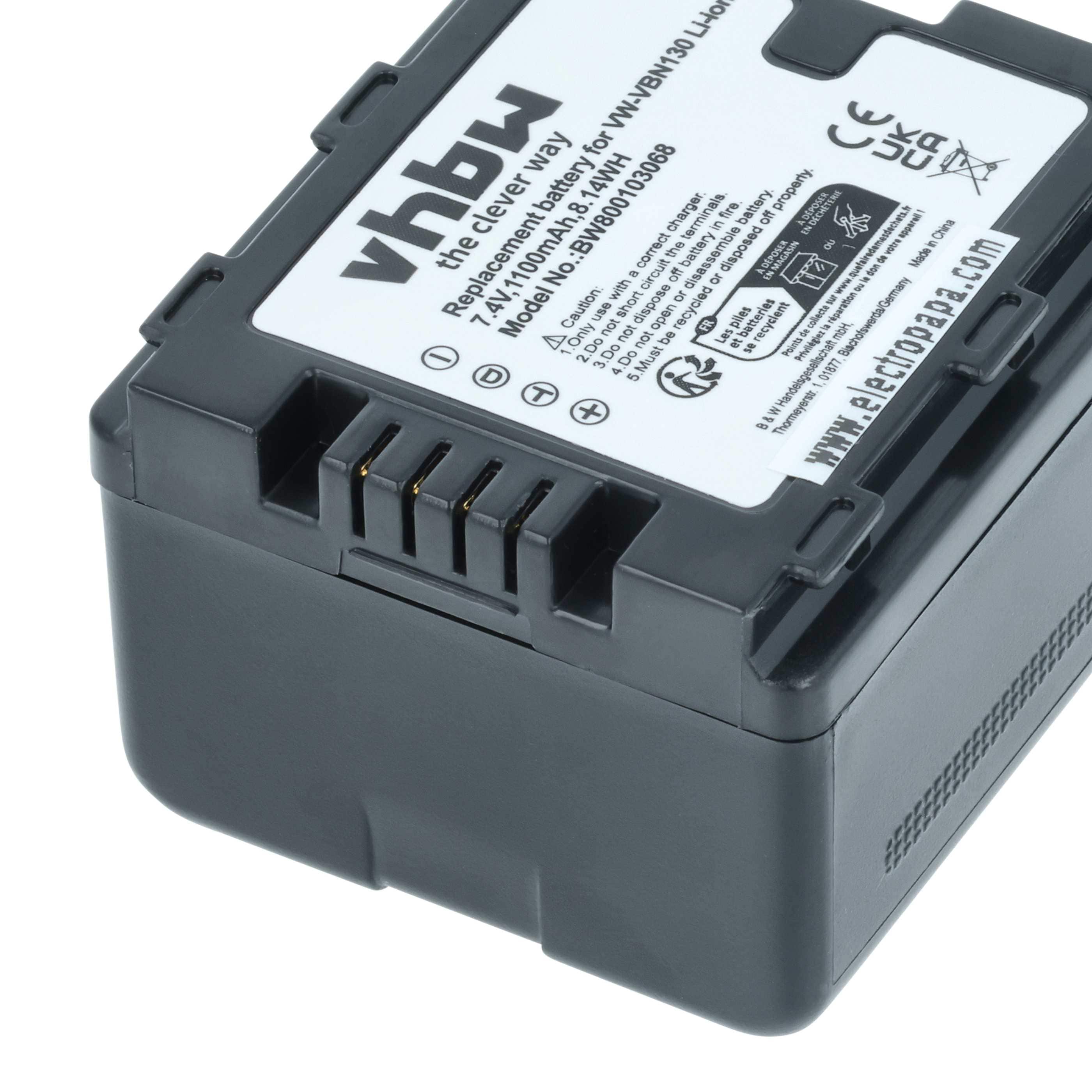 Videocamera Battery replaces Panasonic VW-VBN130, VW-VBN130E, VW-VBN130E-K, VW-VBN260 - 1100 mAh 7.2 V Li-Ion