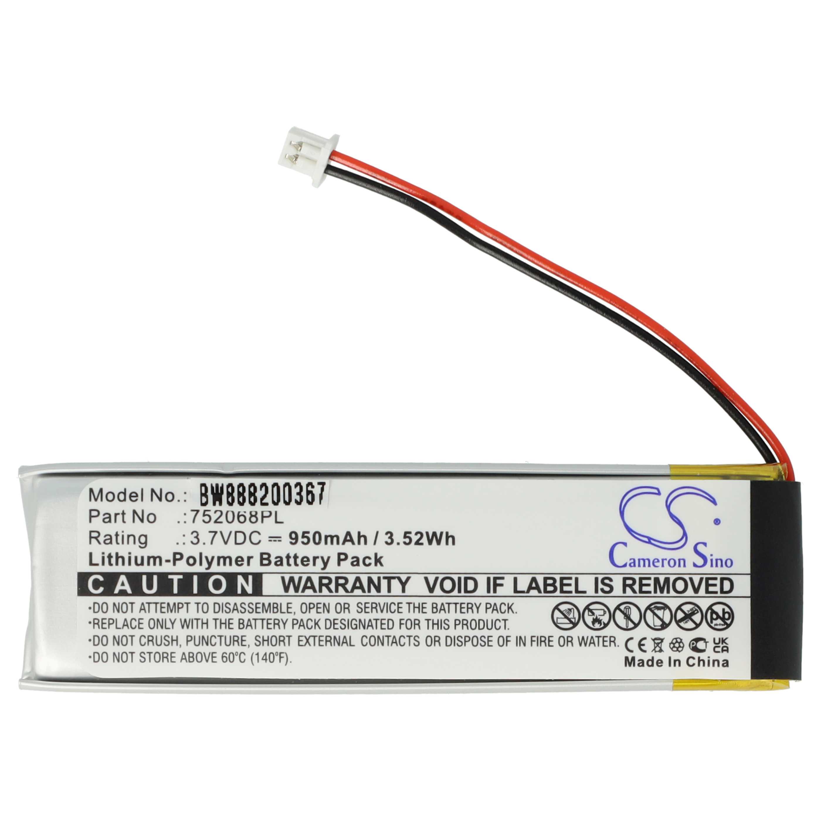 Wireless Headset Battery (2 Units) Replacement for Midland 752068PL - 950 mAh 3.7 V Li-polymer