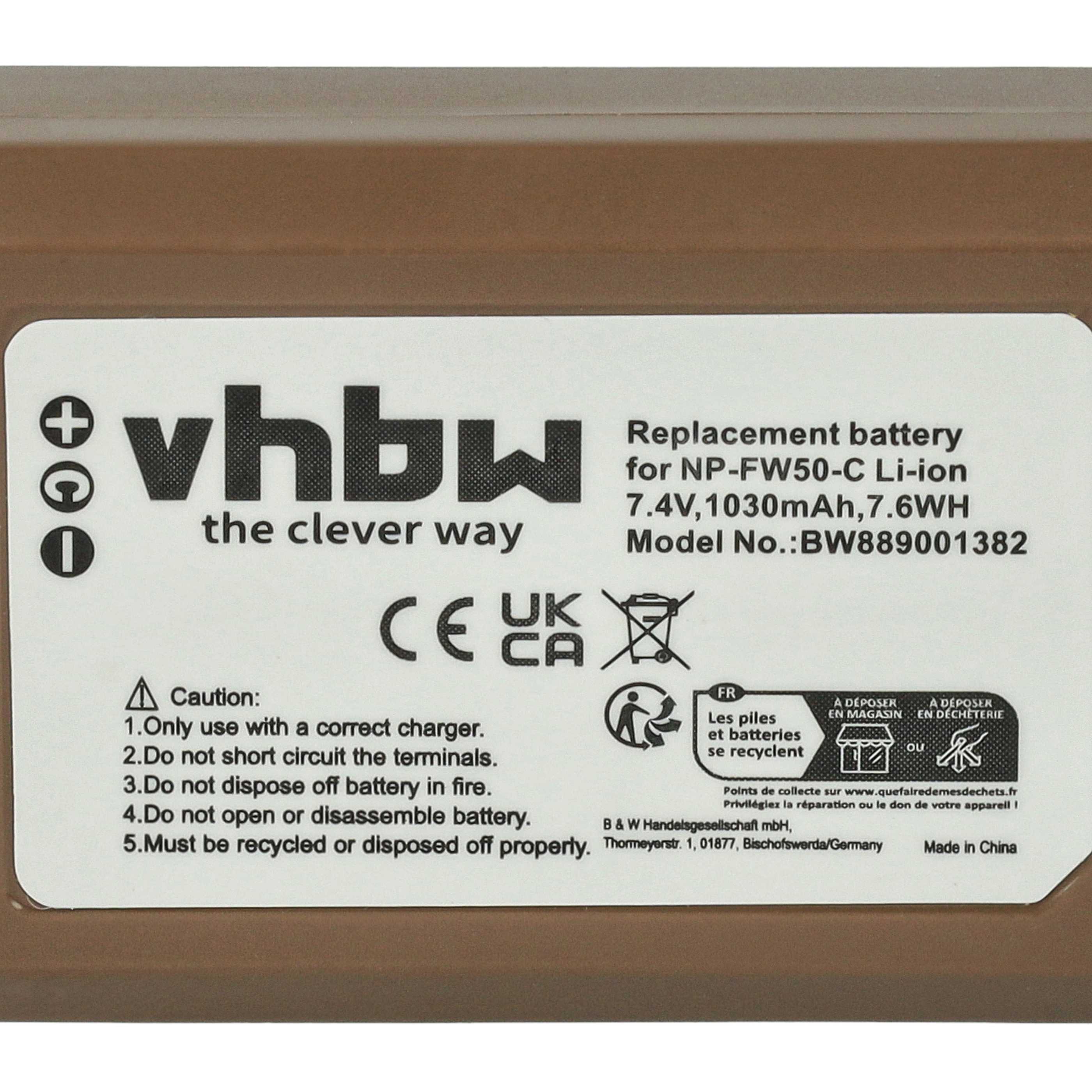 3x Battery replaces Sony NP-FW50 - 1030mAh, 7.4V, Li-Ion with Info Chip, with USB C Socket
