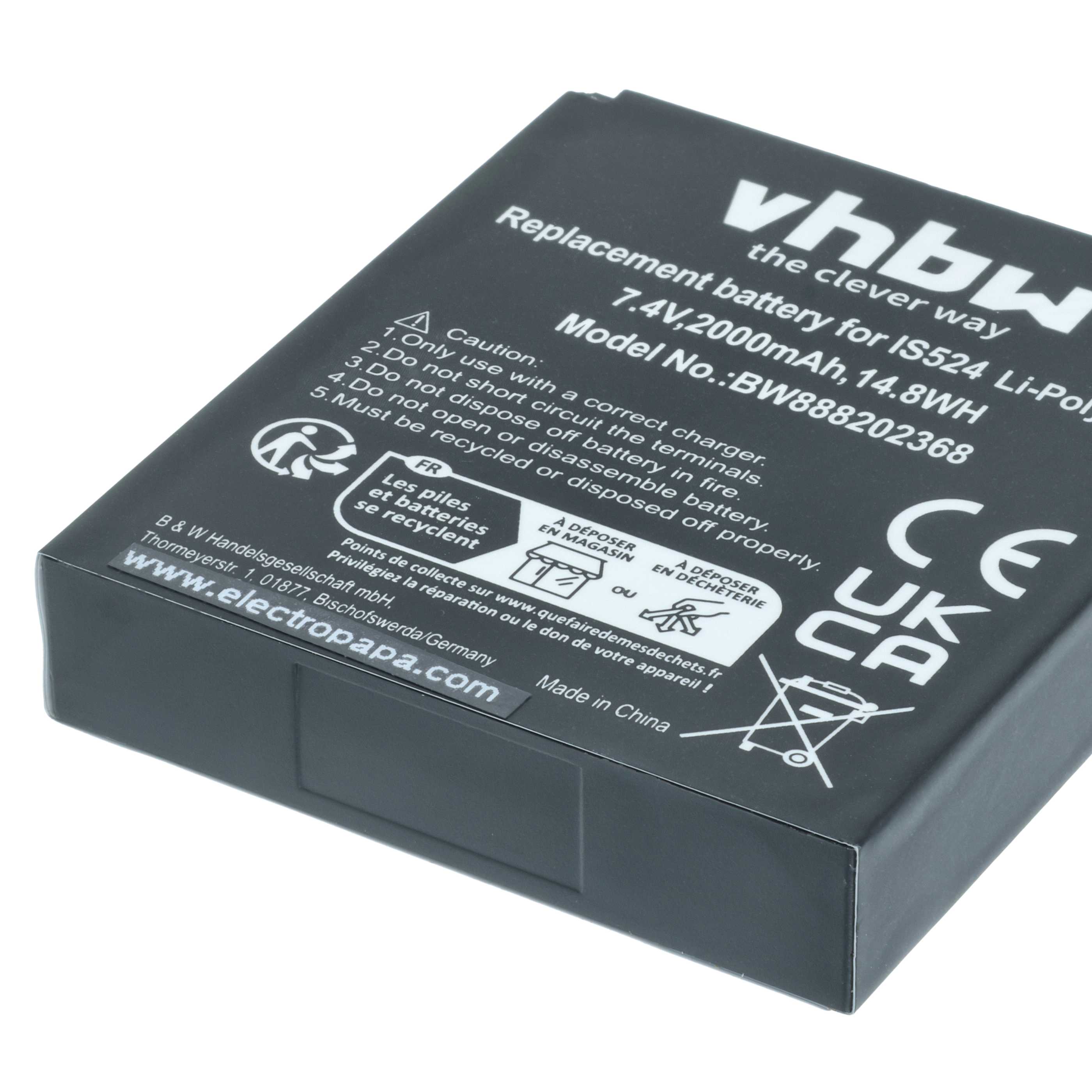 Batería reemplaza Pax IS524, IS133 para escáner código de barras (2000 mAh, 7,4 V, Li-Polímero)