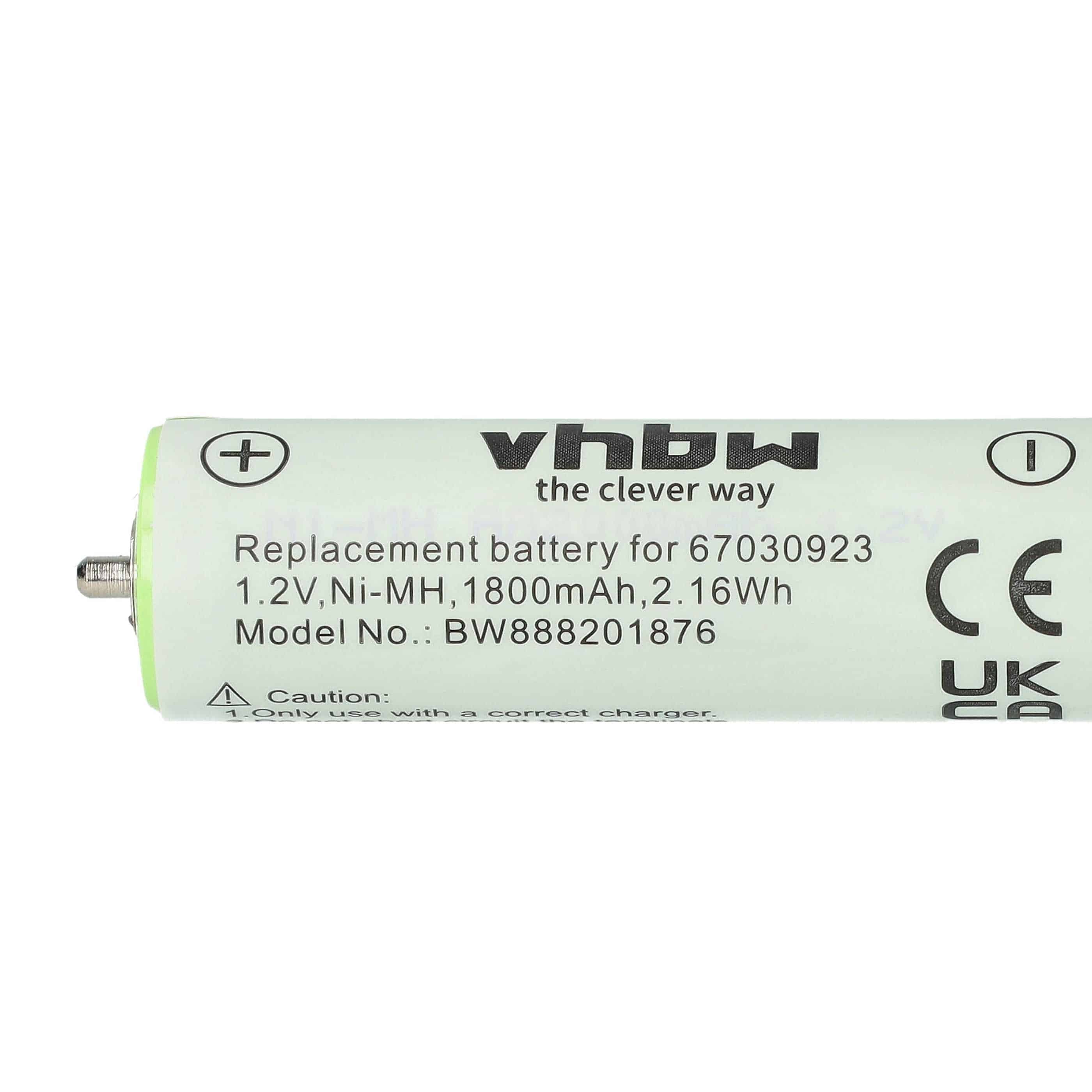Batería reemplaza Braun 1HR-AAAUV, 67030834, 67030165 para afeitadora Panasonic - 1800 mAh 1,2 V NiMH