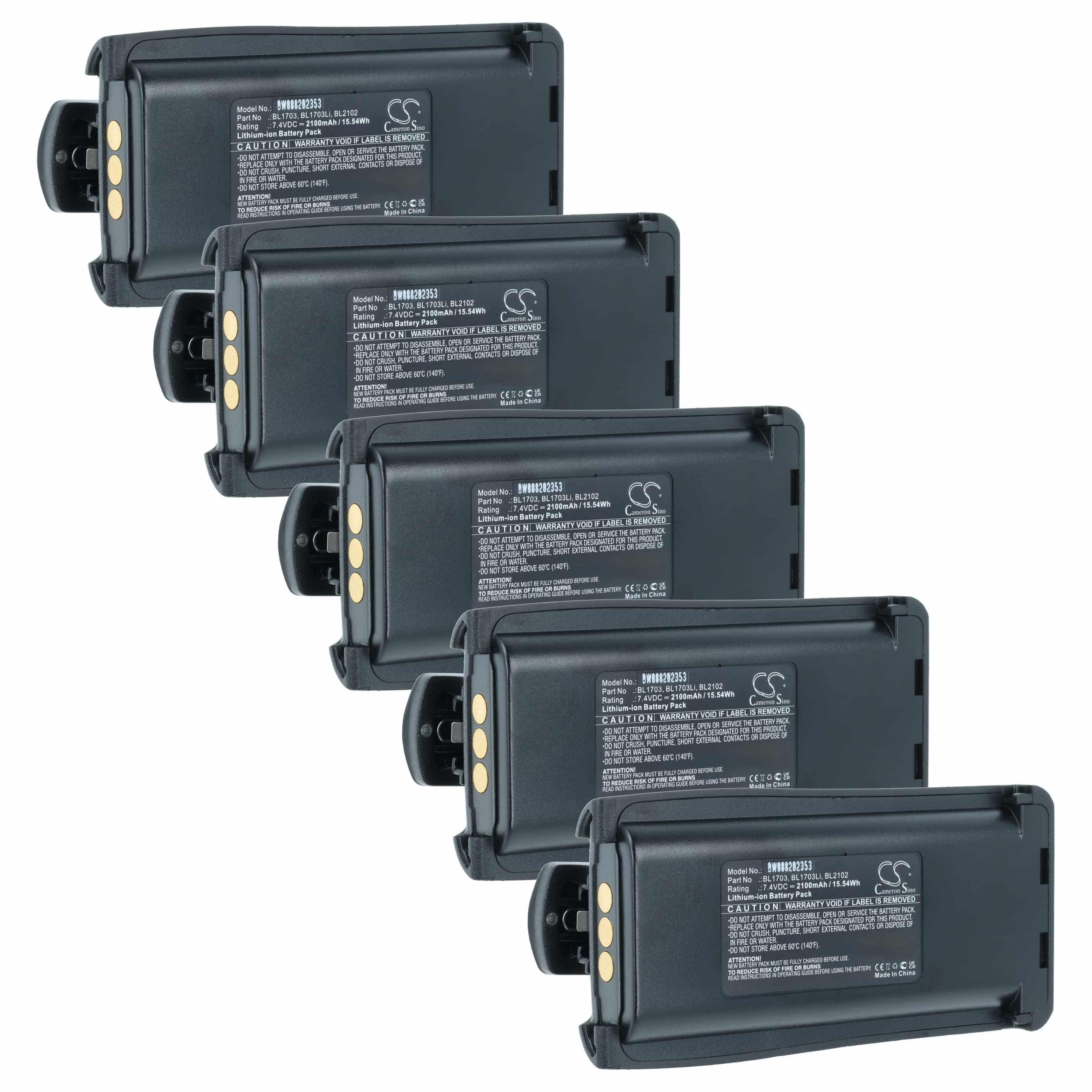 Radio 5x Battery replaces Hyt BL2102, BL1703Li, BL1703, BL-2102Li, BH1801 - 2100 mAh 7.4 V Li-Ion + Belt Clip