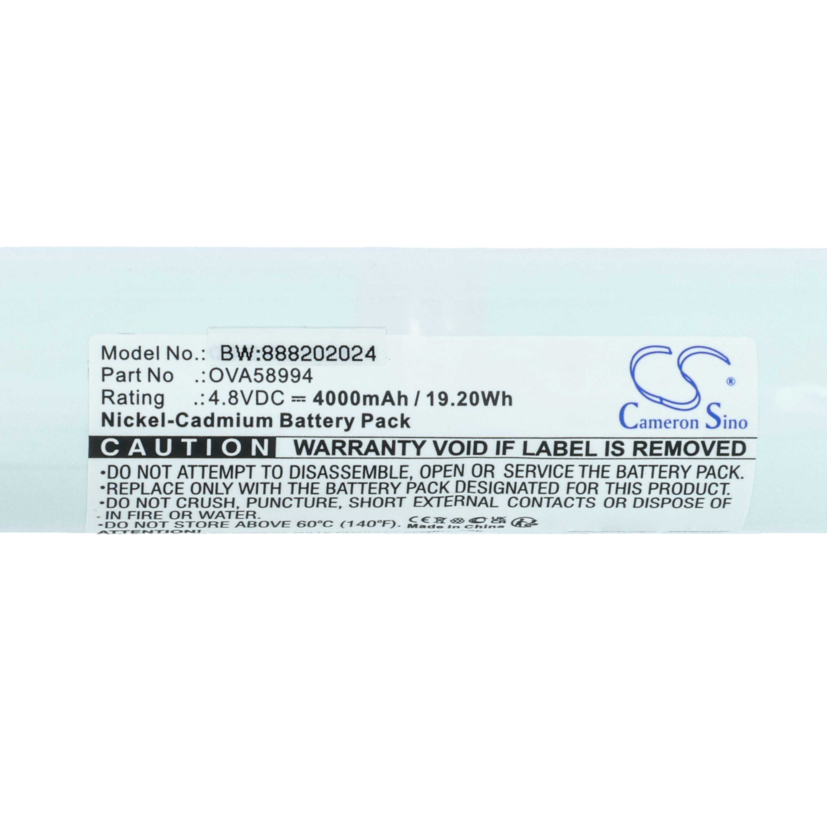Batería reemplaza Schneider OVA58994 para iluminación emergencia (4000 mAh, 4,8 V, NiCd)