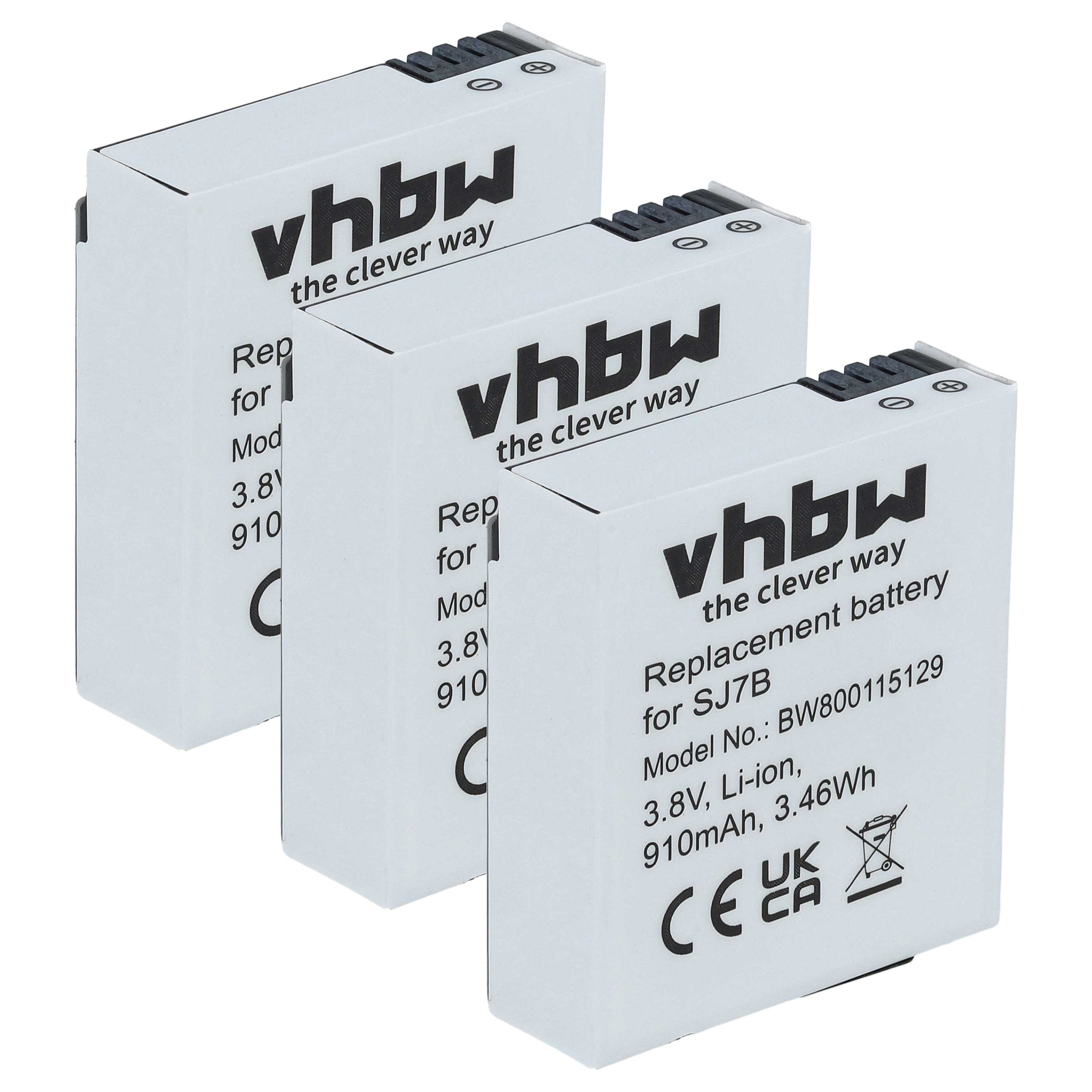 Videocamera 3x Battery replaces SJCam SJ7B - 910 mAh 3.8 V Li-Ion