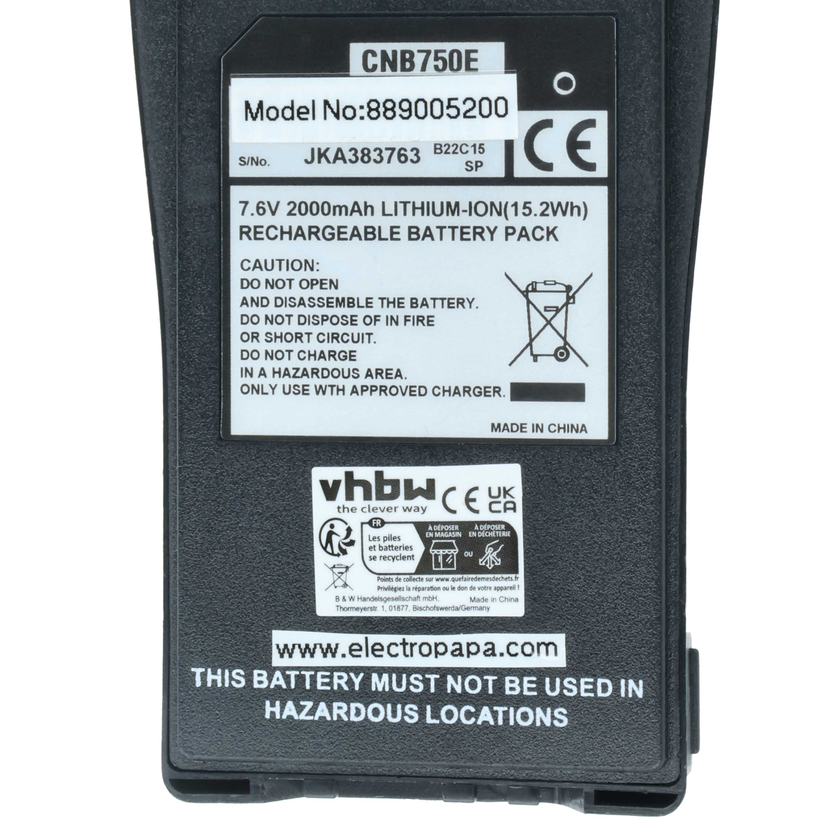 Radio 5x Battery replaces Entel CNB750E - 2000 mAh 7.6 V Li-Ion + Belt Clip
