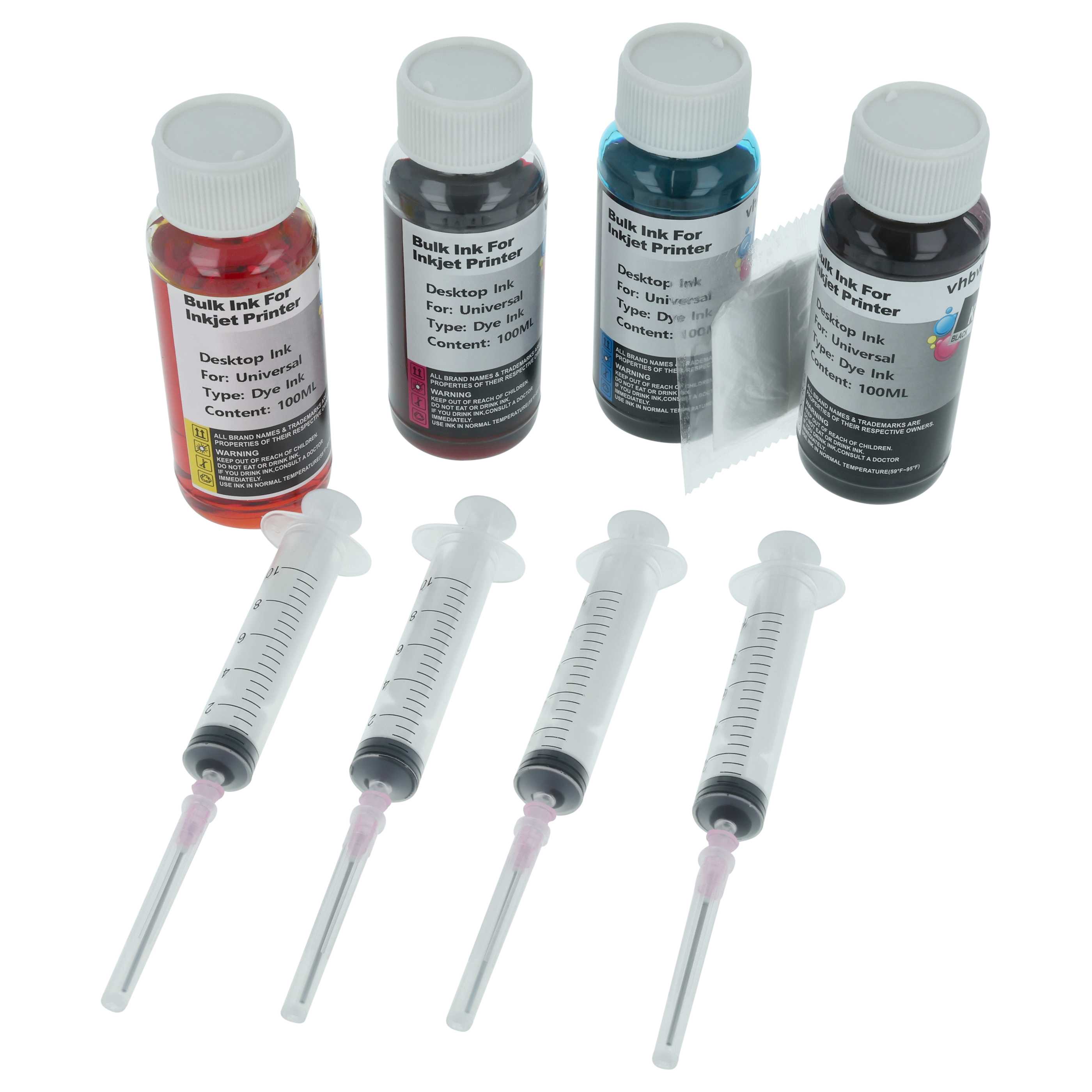4x Refill Ink Multi-Coloured suitable for, Canon HP Dye Printer etc., 100 ml