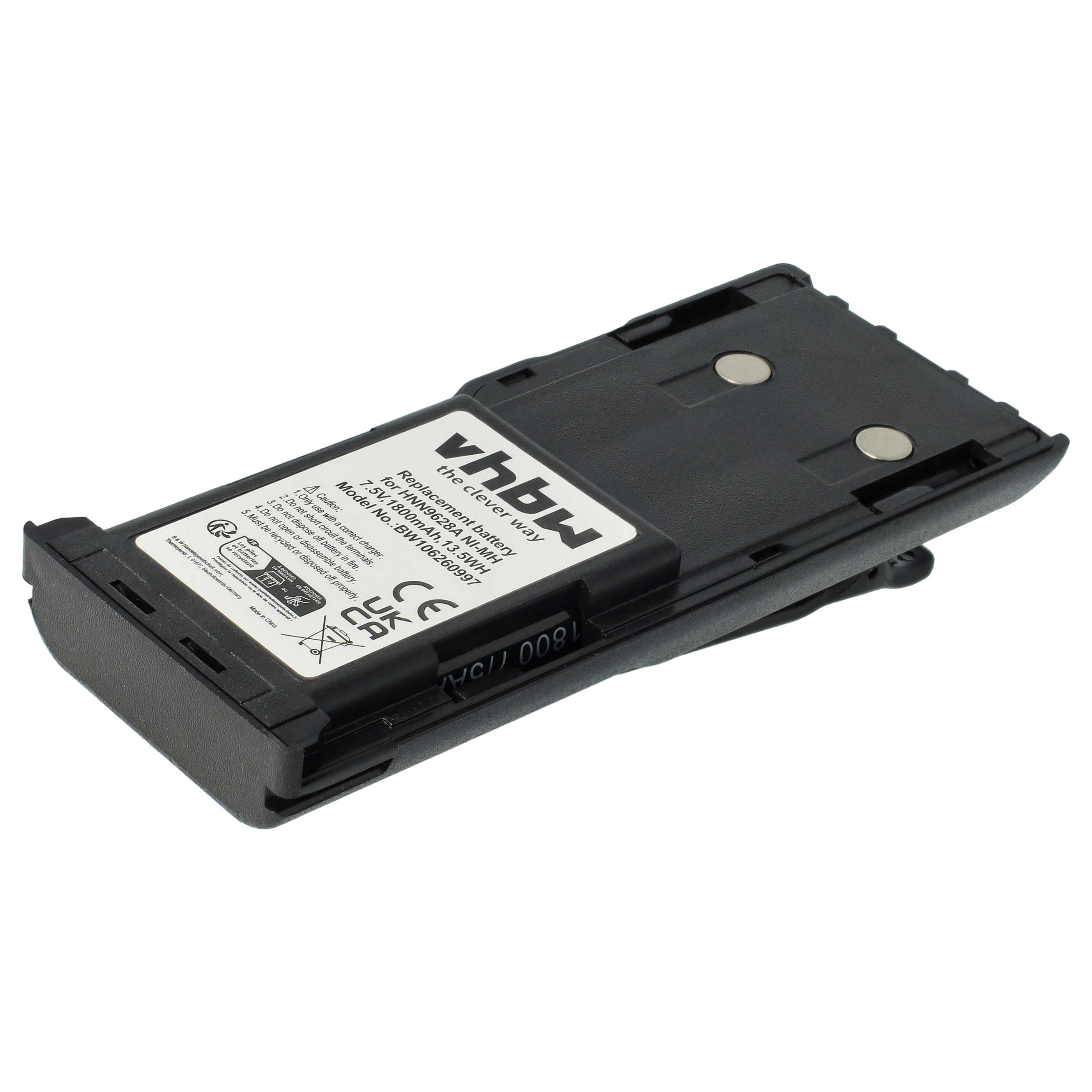 Radio 10x Battery replaces Motorola HNN8133C, HNN9628A, HNN8308A, HNN9628 - 1800 mAh 7.5 V NiMH + Belt Clip