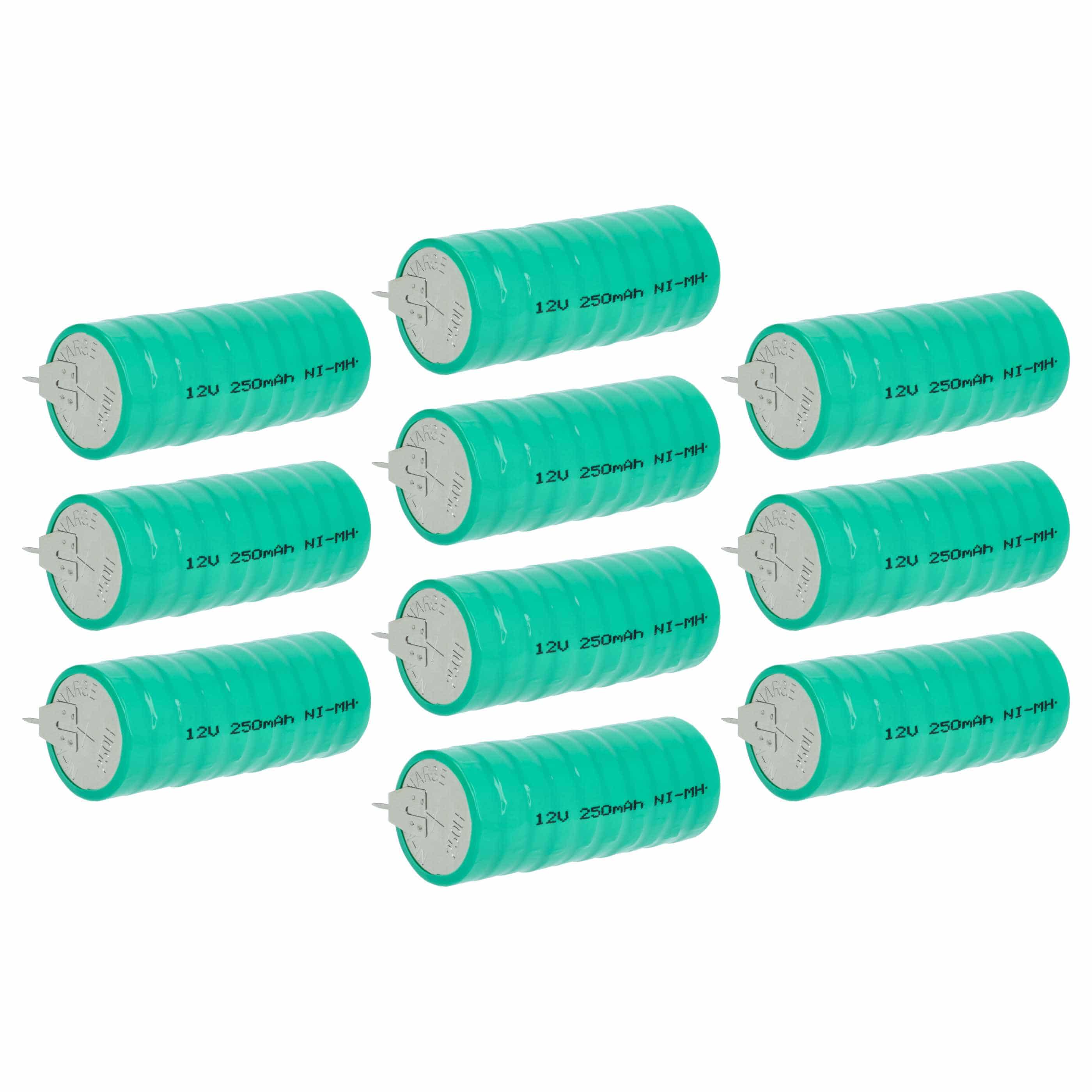 10x Button Cell Battery Type V250H for Model Building Solar Lamps etc. - 250 mAh 12 V NiMH