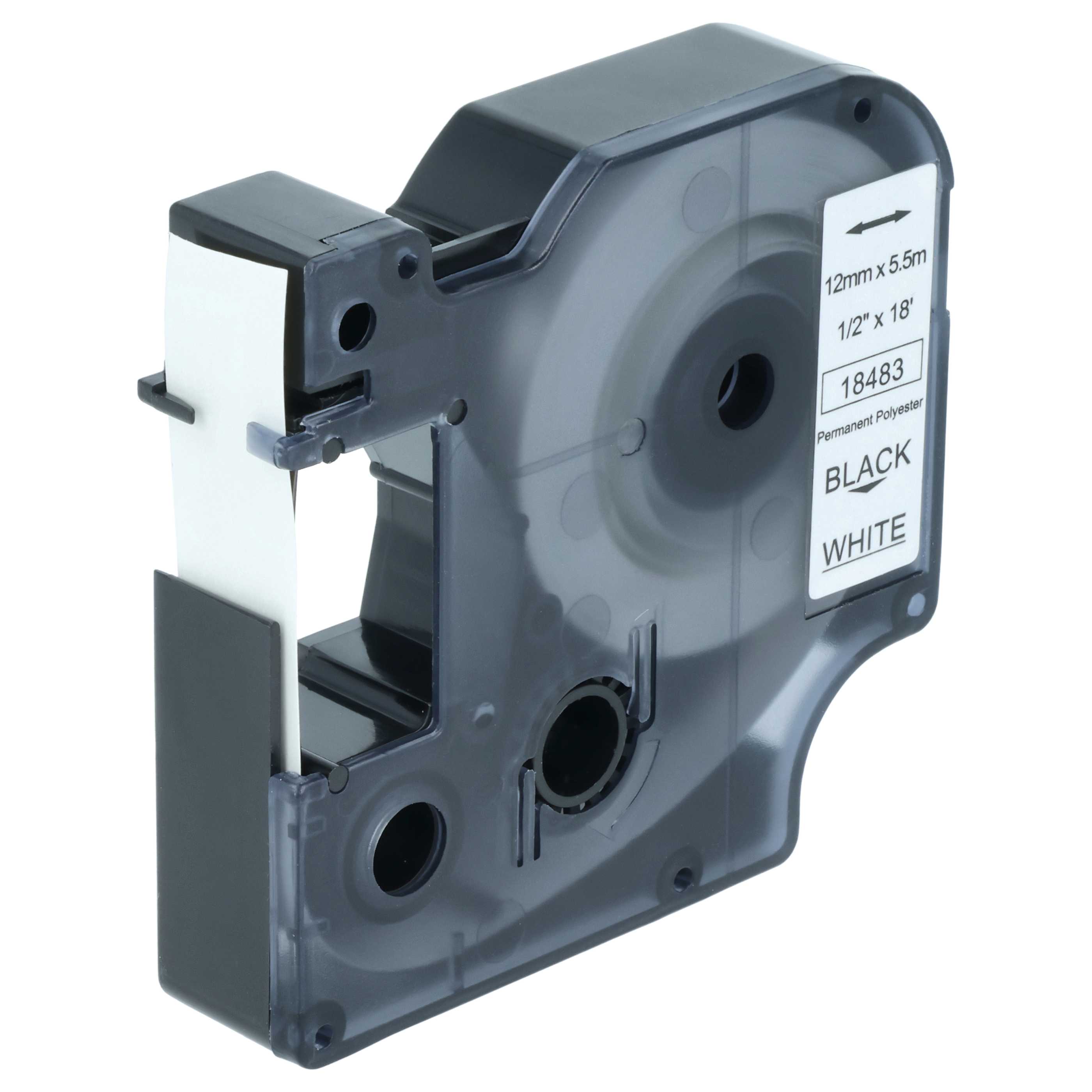 Cassette à ruban remplace Dymo 18483 - 12mm lettrage Noir ruban Blanc, plastique, polyester