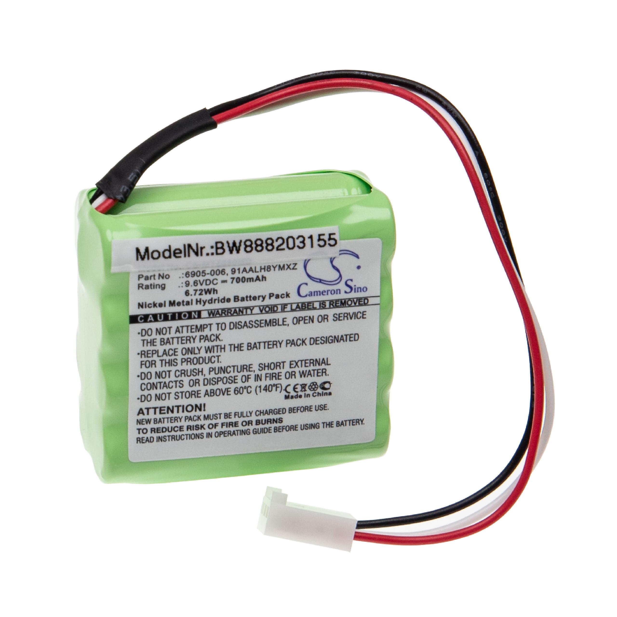 Batería reemplaza Morita 6905-006, 91AALH8YMXZ para tecnología médica - 700 mAh, 9,6 V
