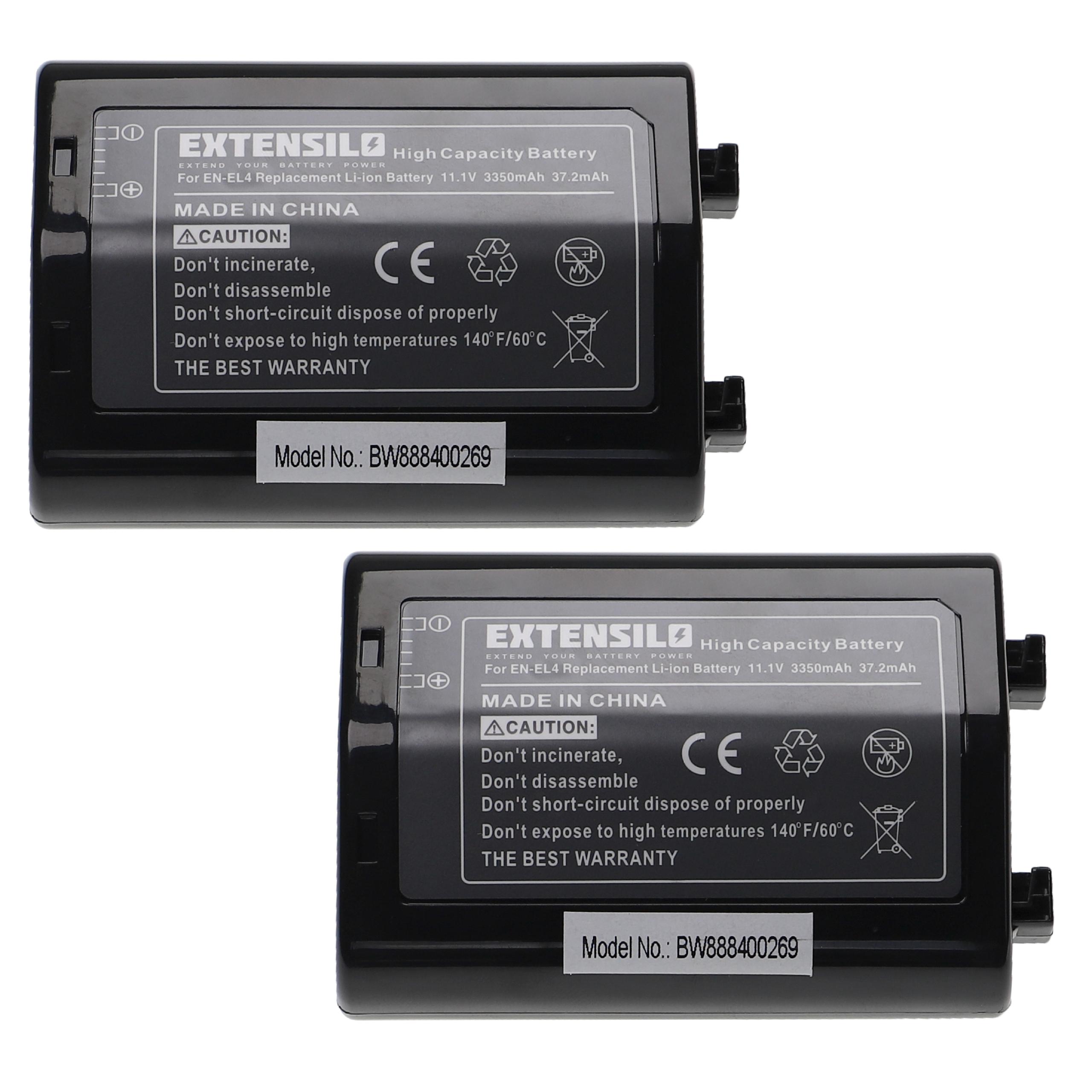 2x Battery replaces Nikon EN-EL4e, EN-EL4a, EN-EL4 - 3350mAh, 11.1V, Li-Ion